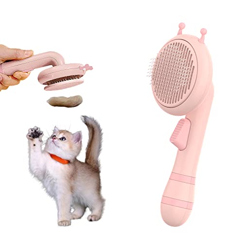 Self-Cleaning Cat Brush for Shedding & Grooming - Gentle Slicker Brush for Long & Short Hair Cats & Dogs - Pet Hair Remover with Soft Skin-Friendly Tips (Pink) - Perfect for Daily Grooming & Bonding with Your Furry Friend
