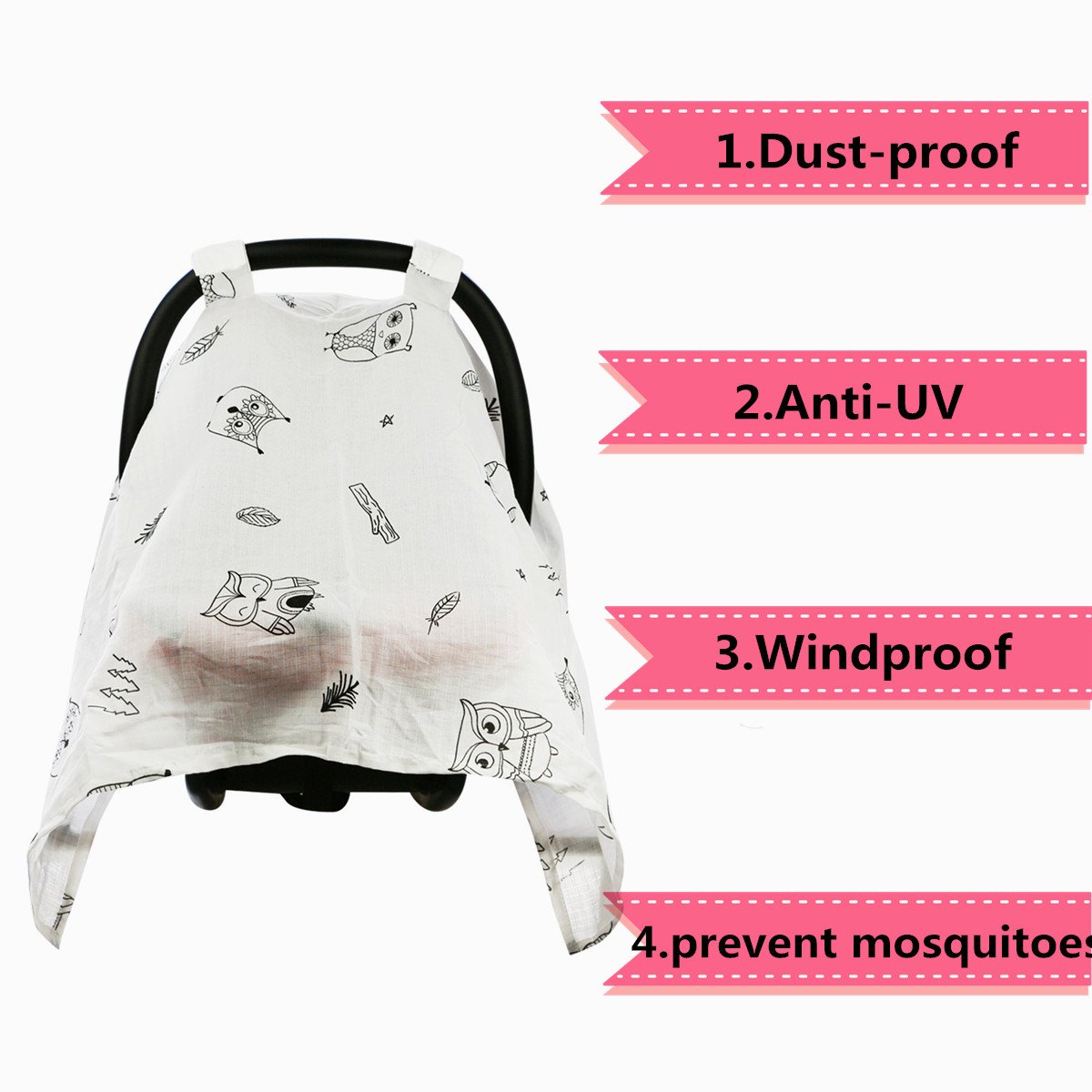 Breathable Cotton Muslin Car Seat Cover with Windproof Minky Dot Design - Soft Baby Canopy for Girls & Boys (Colorful Wave) - Perfect for Stroller, Infant Carrier & Car Travel Protection