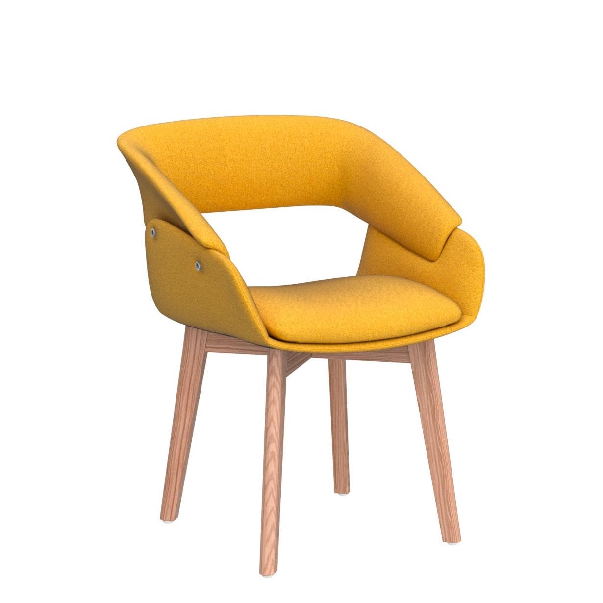 ivinta Mid-Century Modern Dining Chairs Set of 2 - Upholstered Accent Armchairs with Solid Wood Legs & Linen Fabric - Yellow Club Chairs with Cushions - Perfect for Dining Room, Living Room & Guest Seating