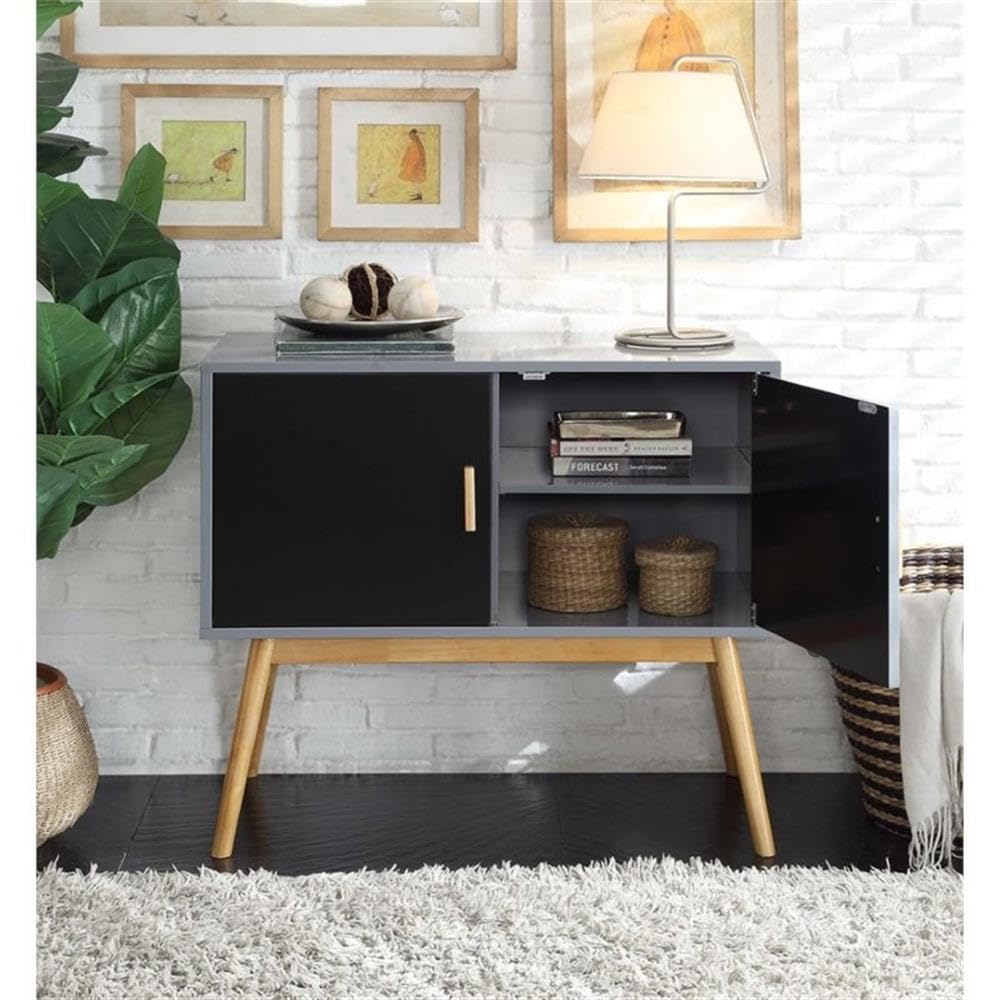 Allora Modern Storage Console Table with Solid Wood Legs - Gray & Black Entryway Sofa Table for Hallway, Living Room, and Foyer Decor