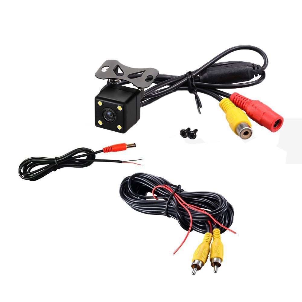 KUNFINE Universal Rear View Backup Camera with 4 LED Lights, RCA Night Vision, IP67 Waterproof - Perfect for Parking Assistance & Safe Reversing in Cars, Trucks, SUVs