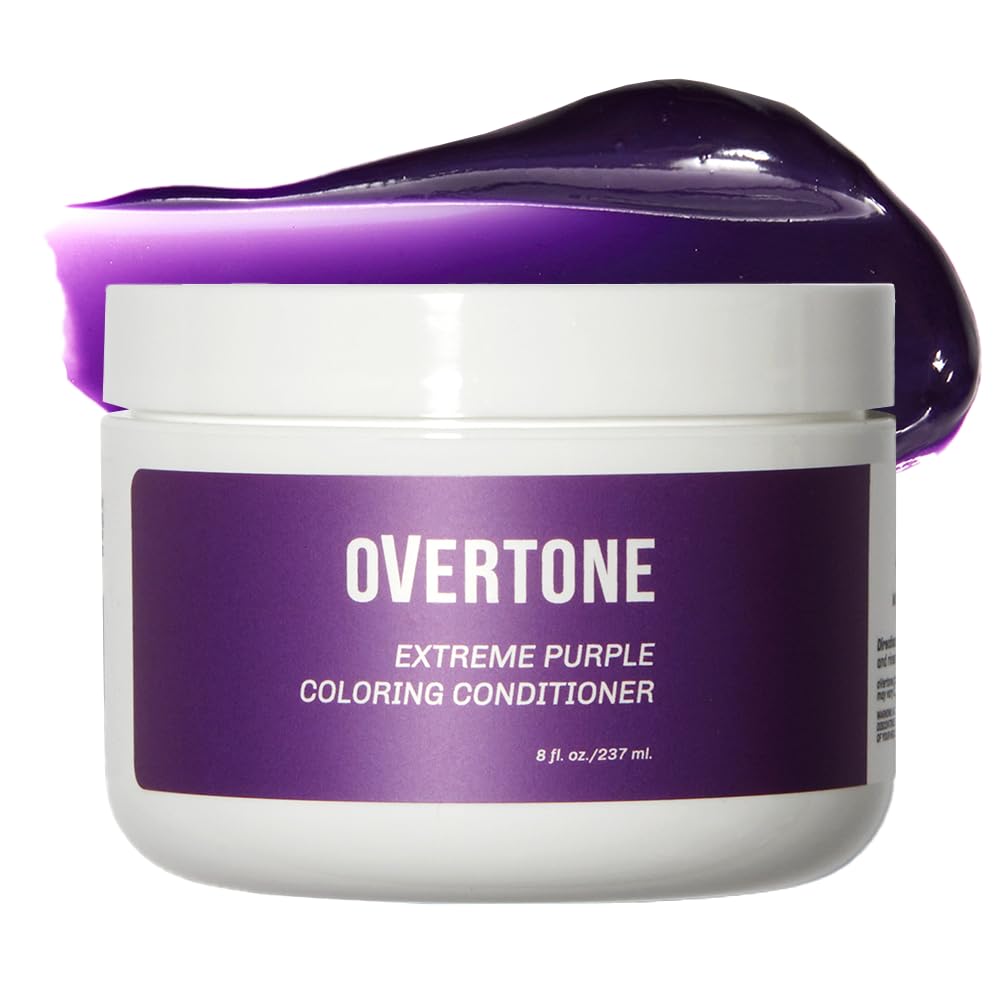 oVertone Extreme Purple Semi-Permanent Hair Dye Conditioner - 8 oz | Vegan & Cruelty-Free Color Depositing Treatment with Shea Butter & Coconut Oil | For Natural & Color-Treated Hair | Vibrant Purple Hair Color for Daily Use & Special Occasions