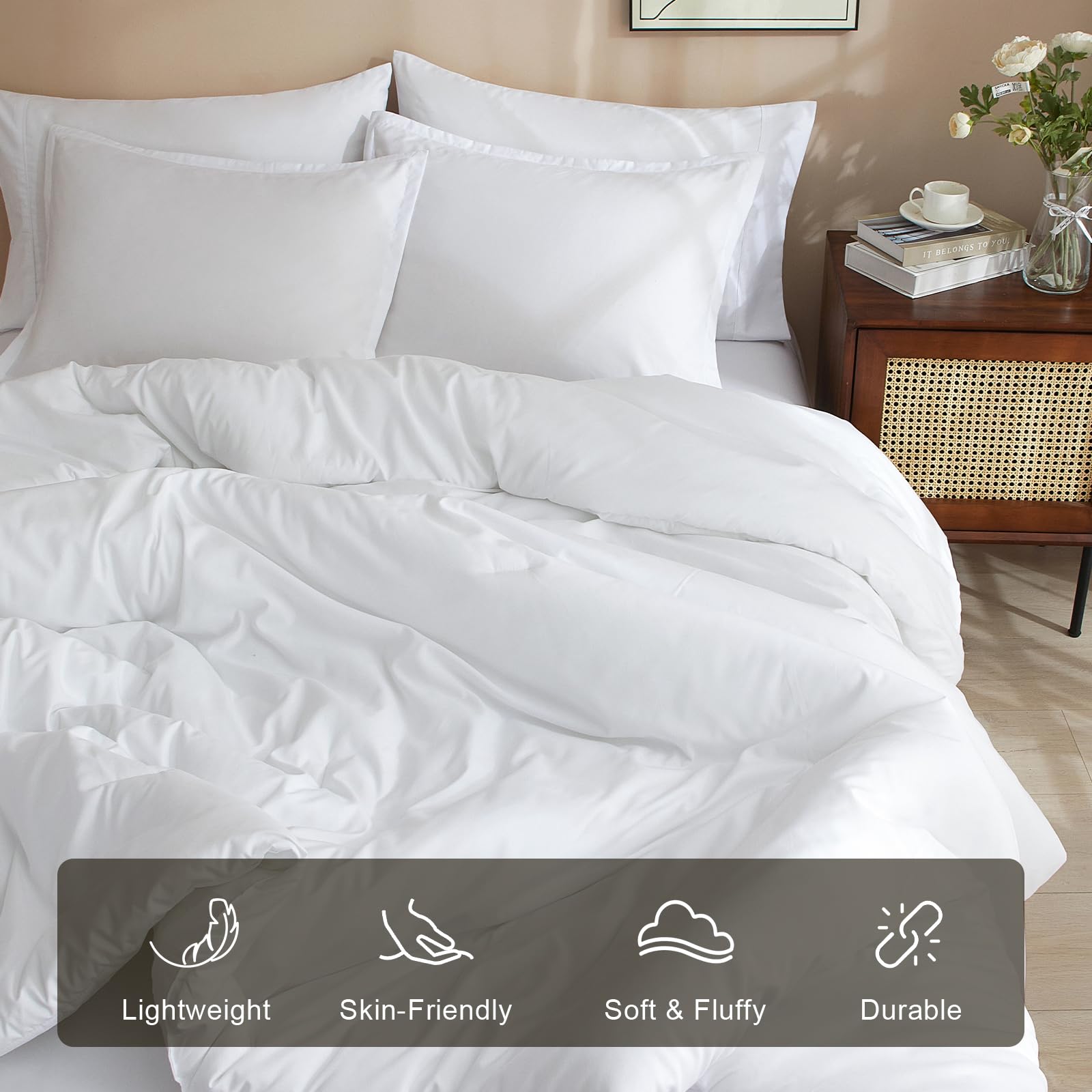 PHF Ultra Soft 7-Piece California King Comforter Set - All Season Lightweight Bedding with Comforter, Sheets, Pillowcases & Shams - Perfect for Master Bedroom, Guest Room & Luxury Hotels (White)