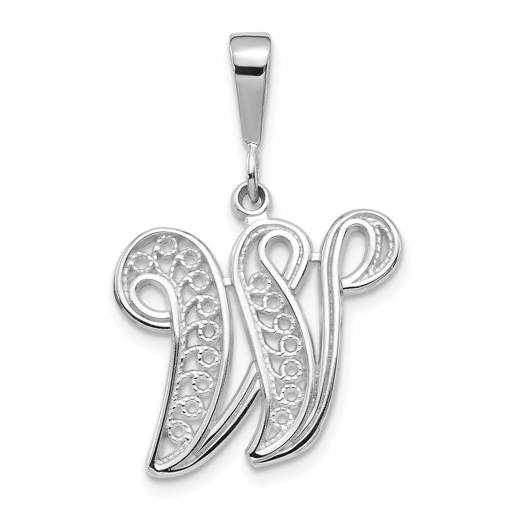 14K White Gold Solid Filigree Initial Letter W Pendant - 30mm Alphabet Charm Necklace for Women, Personalized Jewelry Gift for Birthday, Anniversary & Special Occasions