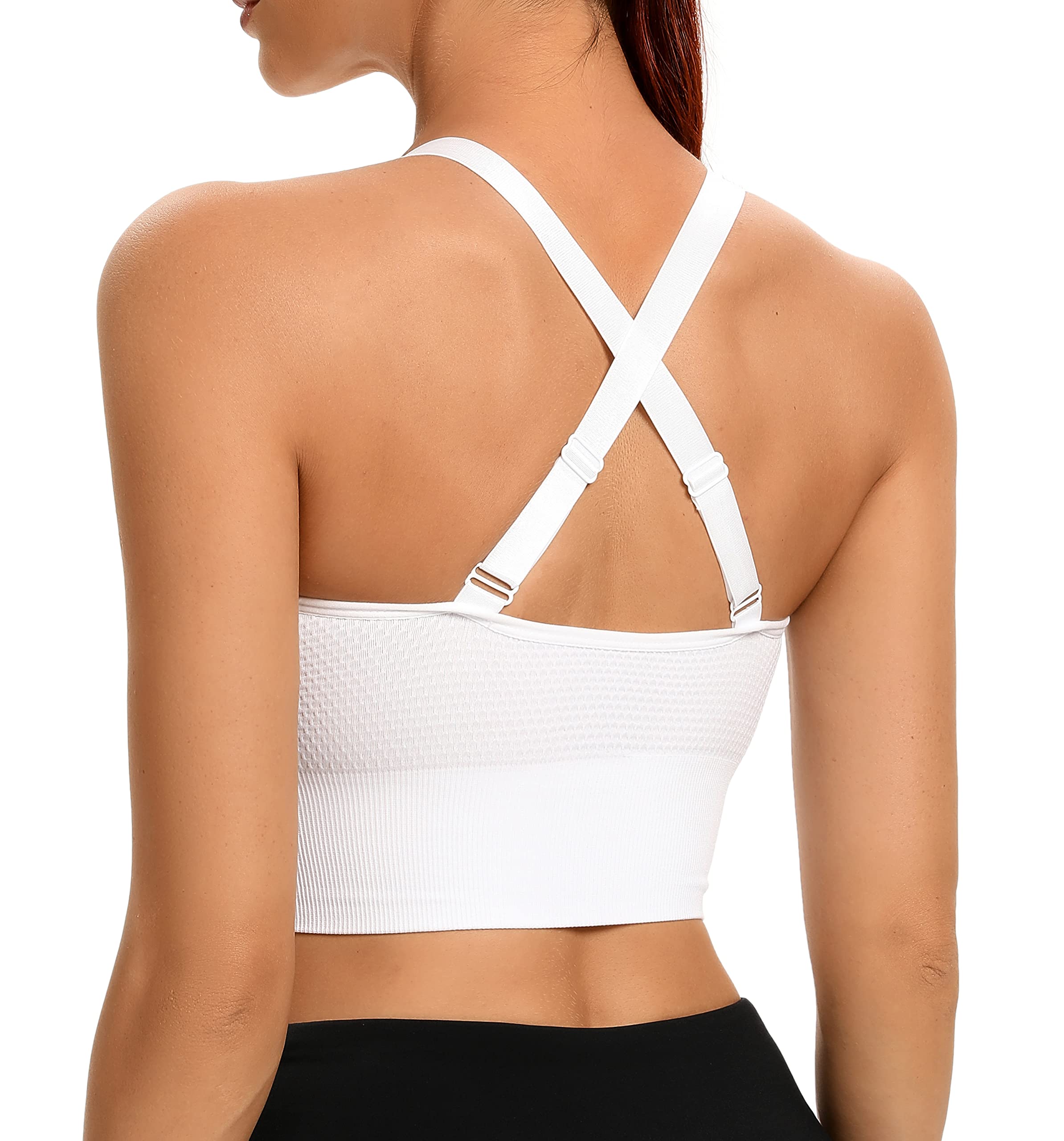 ANGOOL Women's Strappy Sports Bras - Medium Support Wirefree Yoga Bra for Running, Gym & Activewear | Comfortable Workout Top for Fitness & Yoga