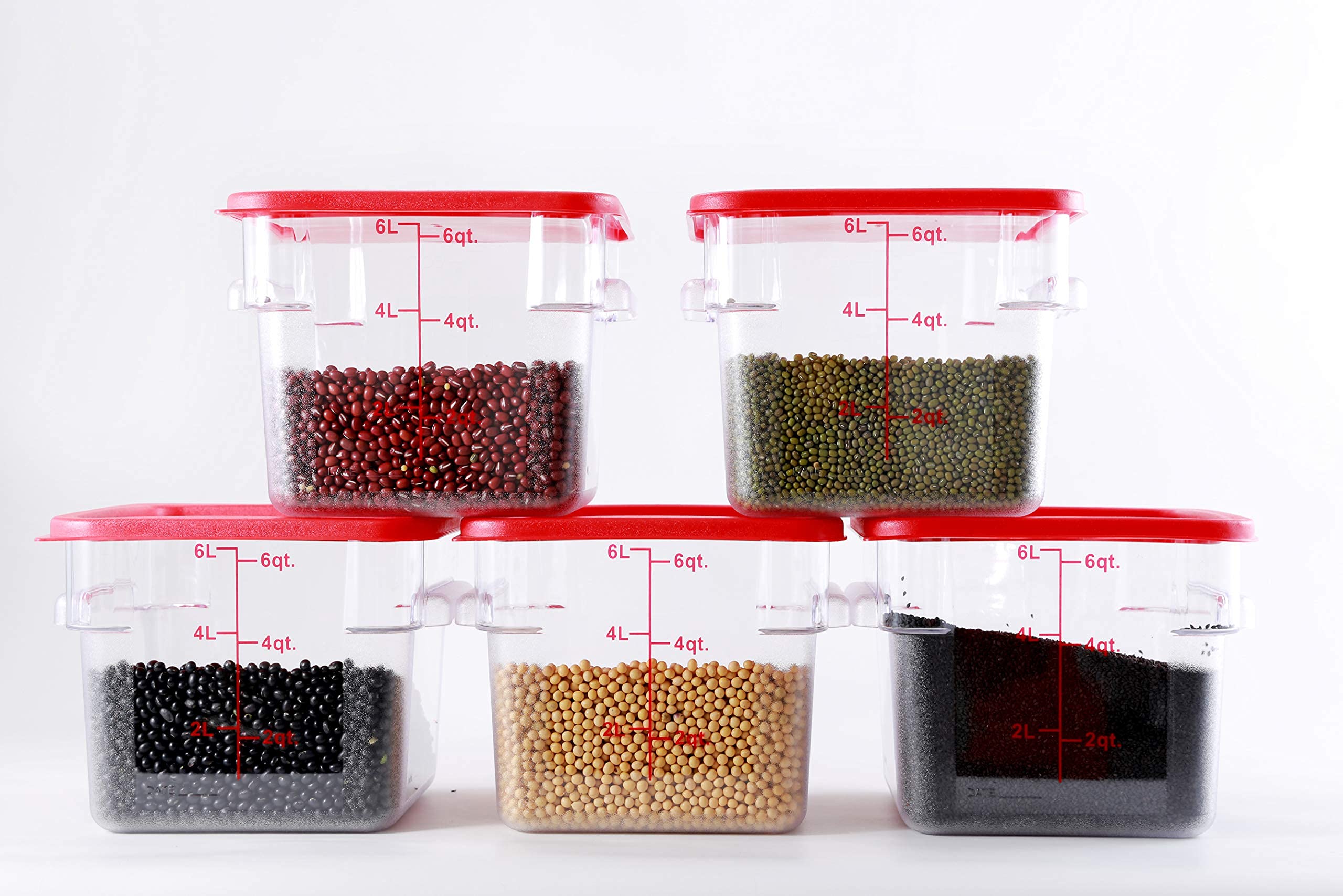 CMI 6 Qt Commercial Grade Square Food Storage Containers with Lids - BPA-Free Polycarbonate, Clear, Stackable - Pack of 5 for Restaurant, Meal Prep & Leftovers Storage
