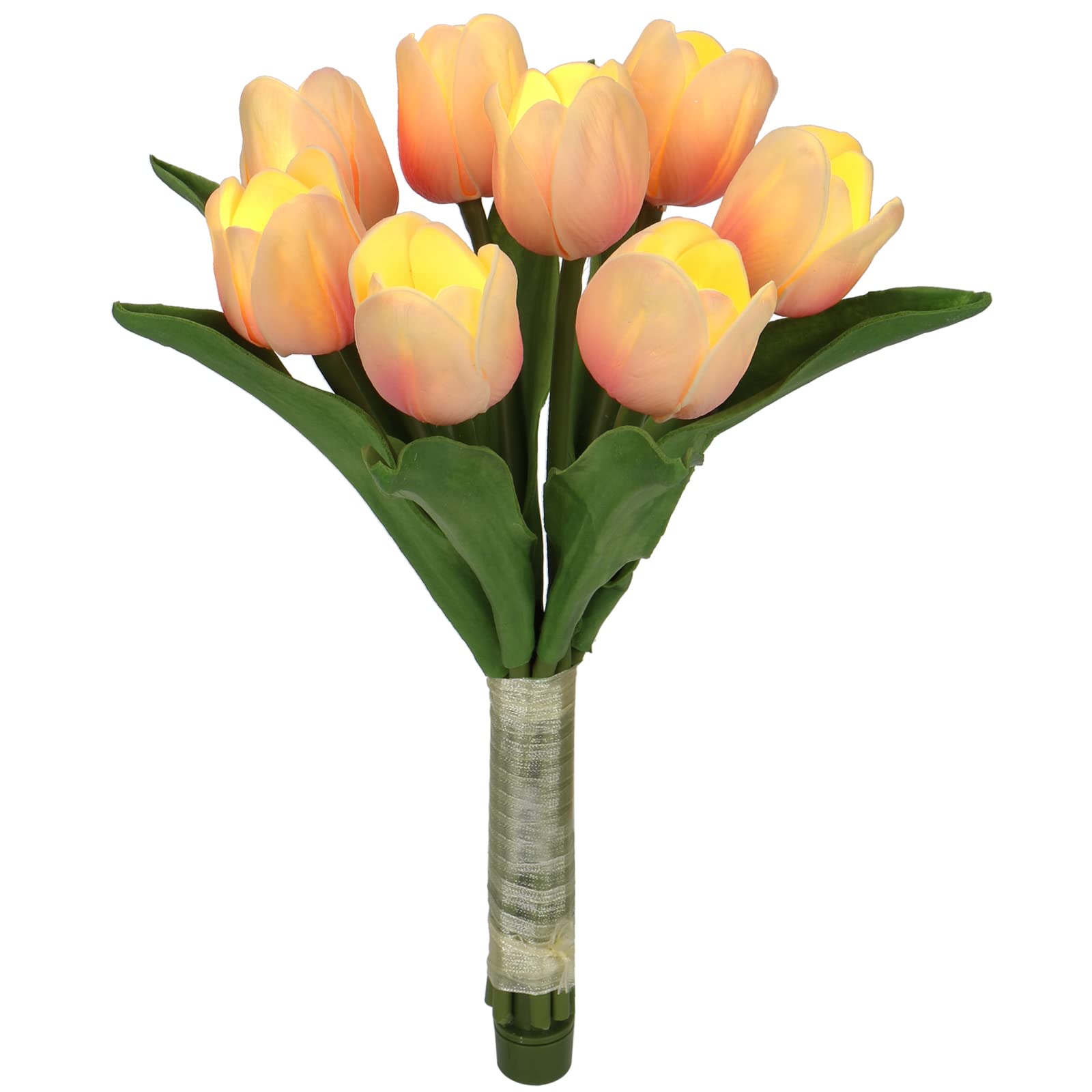 8pcs Real Touch Pink PU Artificial Tulips with LED Light - Faux Tulip Bouquet for Home Wedding Office Decor, Indoor Table Centerpiece, Romantic Gift Idea (Perfect for Valentine's Day, Mother's Day & Spring Decorations)