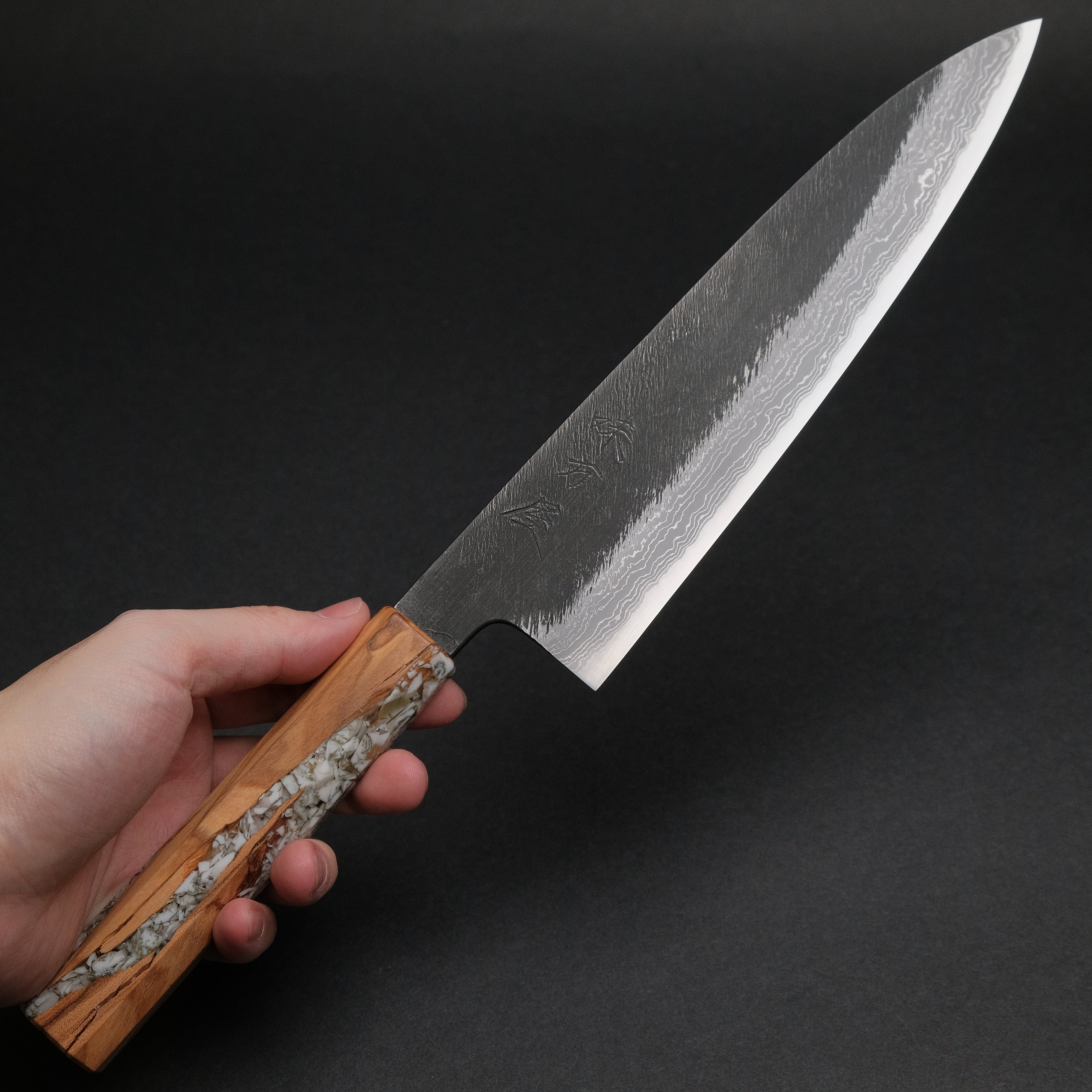 Ajikataya White #2 Matsuba Damascus Gyuto 210mm Japanese Chef Knife with Olive/TQPRV Handle - Premium Kitchen Knife for Sushi, Meat Cutting & Professional Cooking (#13)