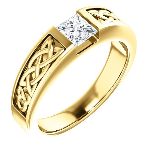 14KT Gold 3/4 CT Princess Cut Diamond Celtic Ring for Men - Elegant Wedding Band & Anniversary Gift - Perfect for Celtic Weddings, Irish Heritage Celebrations & Special Occasions