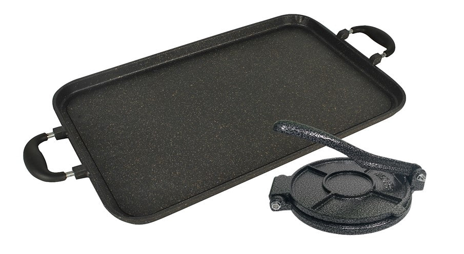 7.5 Inch Small Tortilla Press with Thick Marble Cast Aluminum Griddle 19x11 - Heavy Duty Cast Iron Tortilla Maker for Mexican Cuisine, Perfect for Making Homemade Tortillas, Quesadillas, and Flatbreads