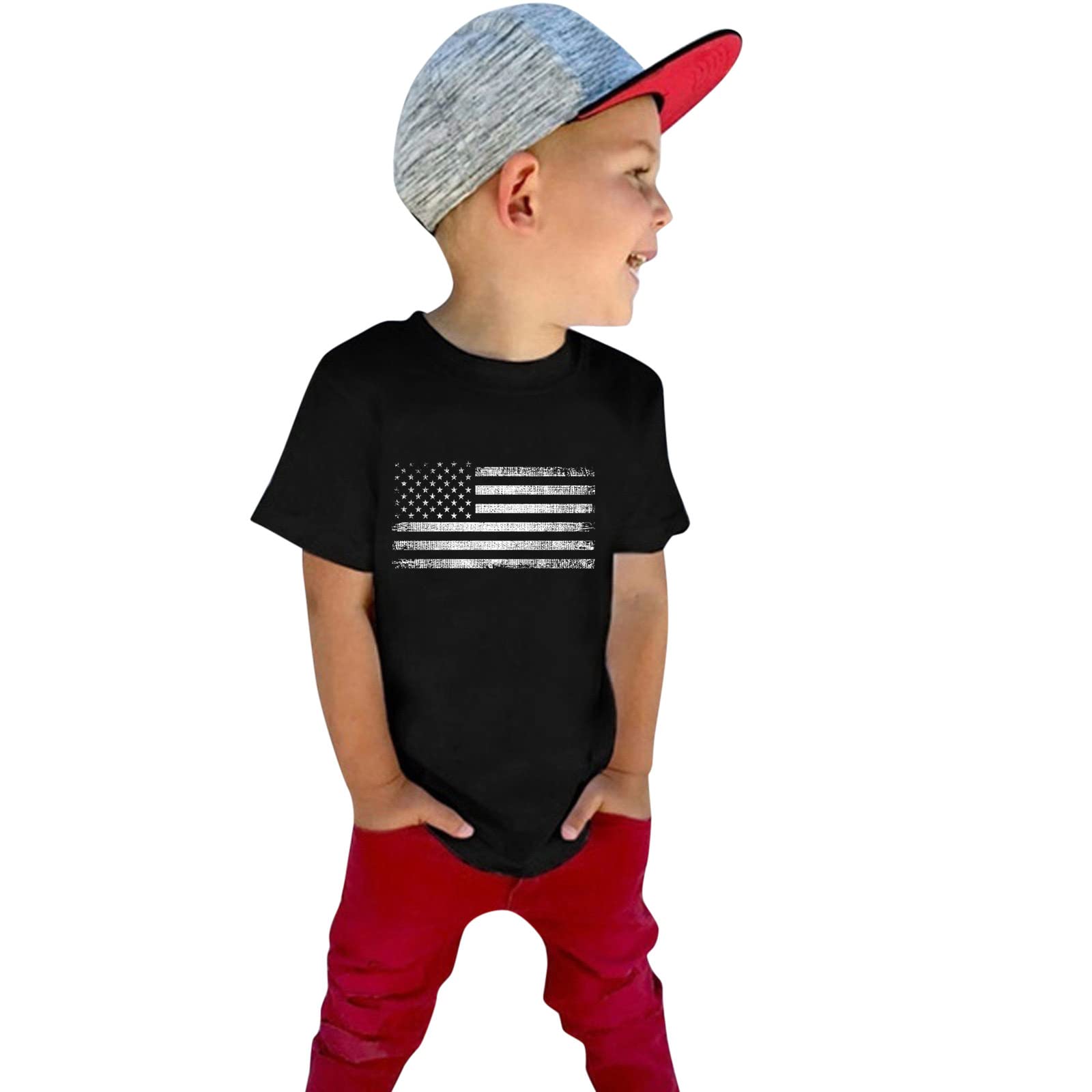 4th of July Patriotic T-Shirt for Toddler Boys & Girls - Red White Blue Short Sleeve Summer Shirt - Perfect for Independence Day Celebrations, Family BBQs, and Fireworks Events