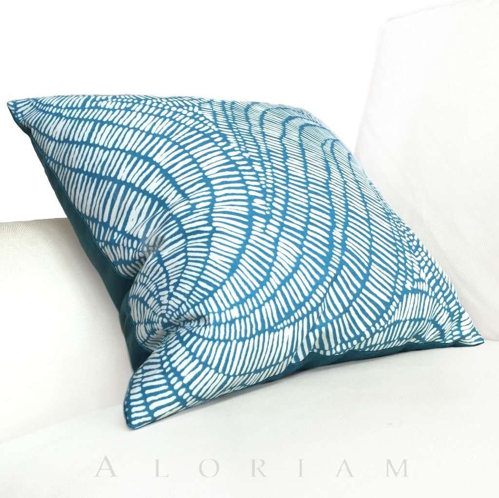 Robert Allen Turquoise Teal Blue Beige Abstract Swirl Pattern Decorative Pillow Cover - Modern Home Decor for Living Room, Bedroom & Sofa
