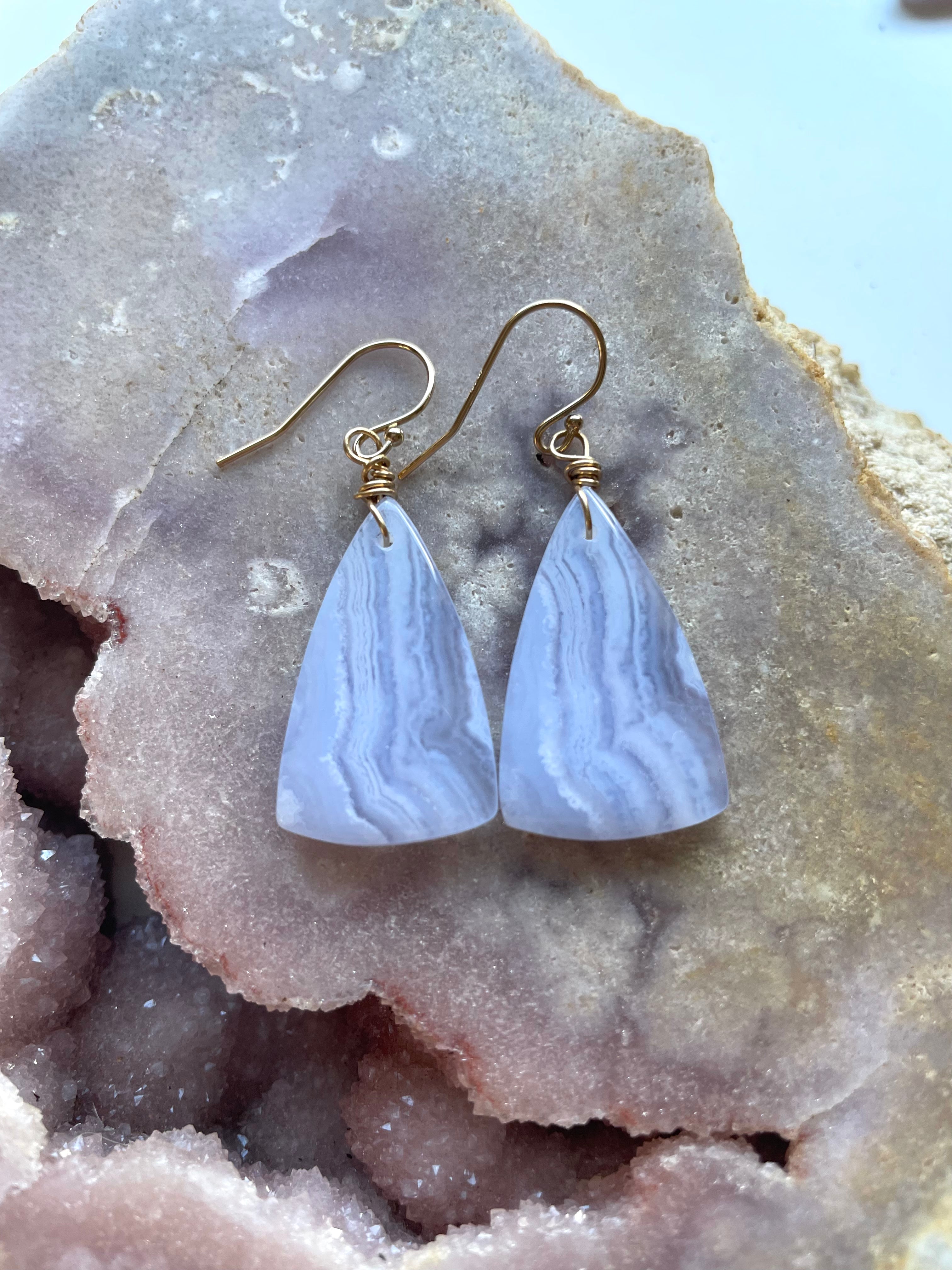 Blue Lace Agate Earrings - 14K Gold Filled Dangle Earrings for Women | Boho Chic Jewelry for Everyday Wear & Special Occasions