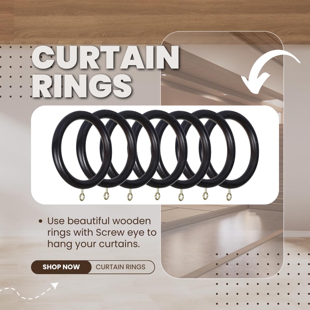 Wooden Curtain Rings for 1-1.5 Inch Rods - Screw Eye Drapery Rings with 2.5