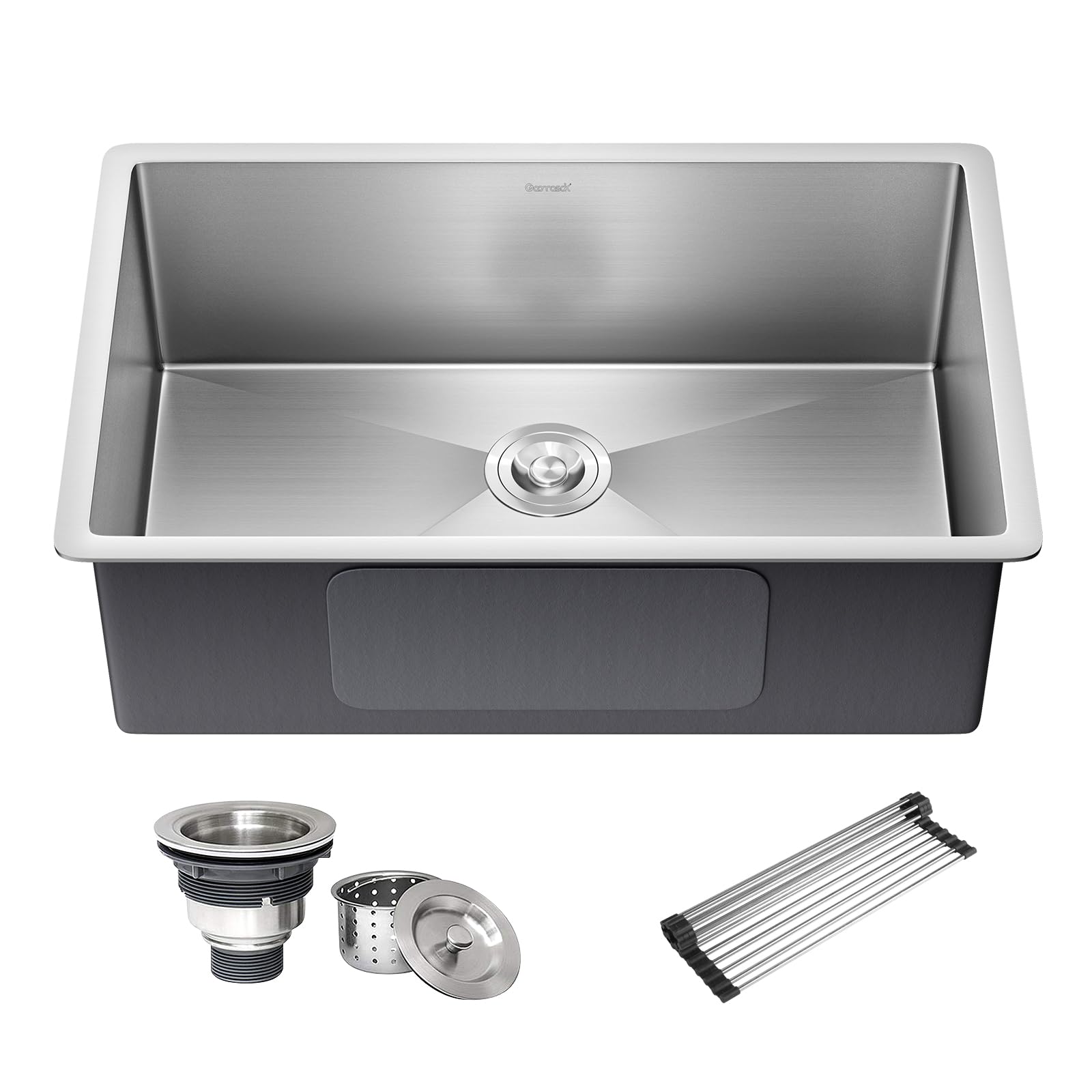 30 Inch Undermount Single Bowl Kitchen Sink - 16 Gauge SUS304 Stainless Steel with Drying Rack & Strainer - Easy to Clean for Modern Kitchens - Perfect for Cooking, Washing Dishes, and Food Prep