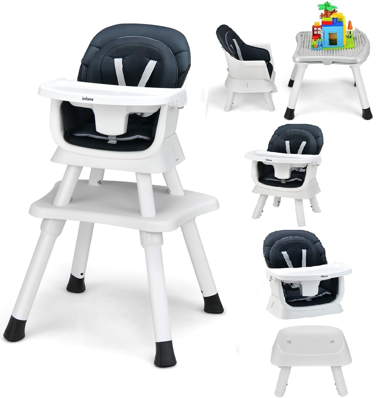 INFANS 8-in-1 Convertible Baby High Chair & Toddler Booster Seat with Removable Tray - Adjustable Dining Chair, Building Block Activity Table & Kids Stool Set for Home, Restaurant & Outdoor Use