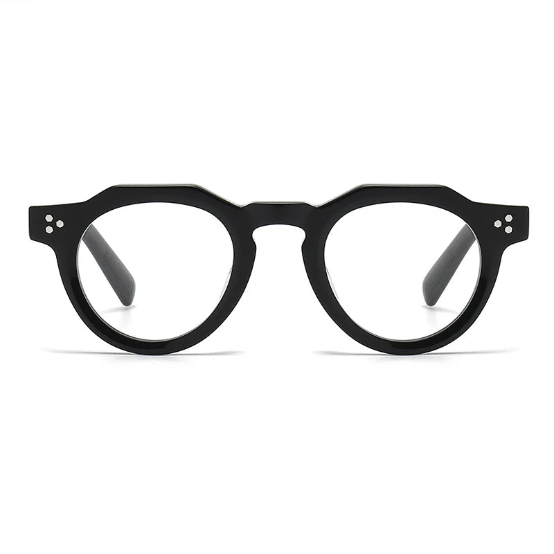 Stylish Black Unisex Acetate Eyeglasses 8013 - Full Rim Round Flat Top Frame for Men & Women | Perfect for Reading, Work, and Everyday Fashion