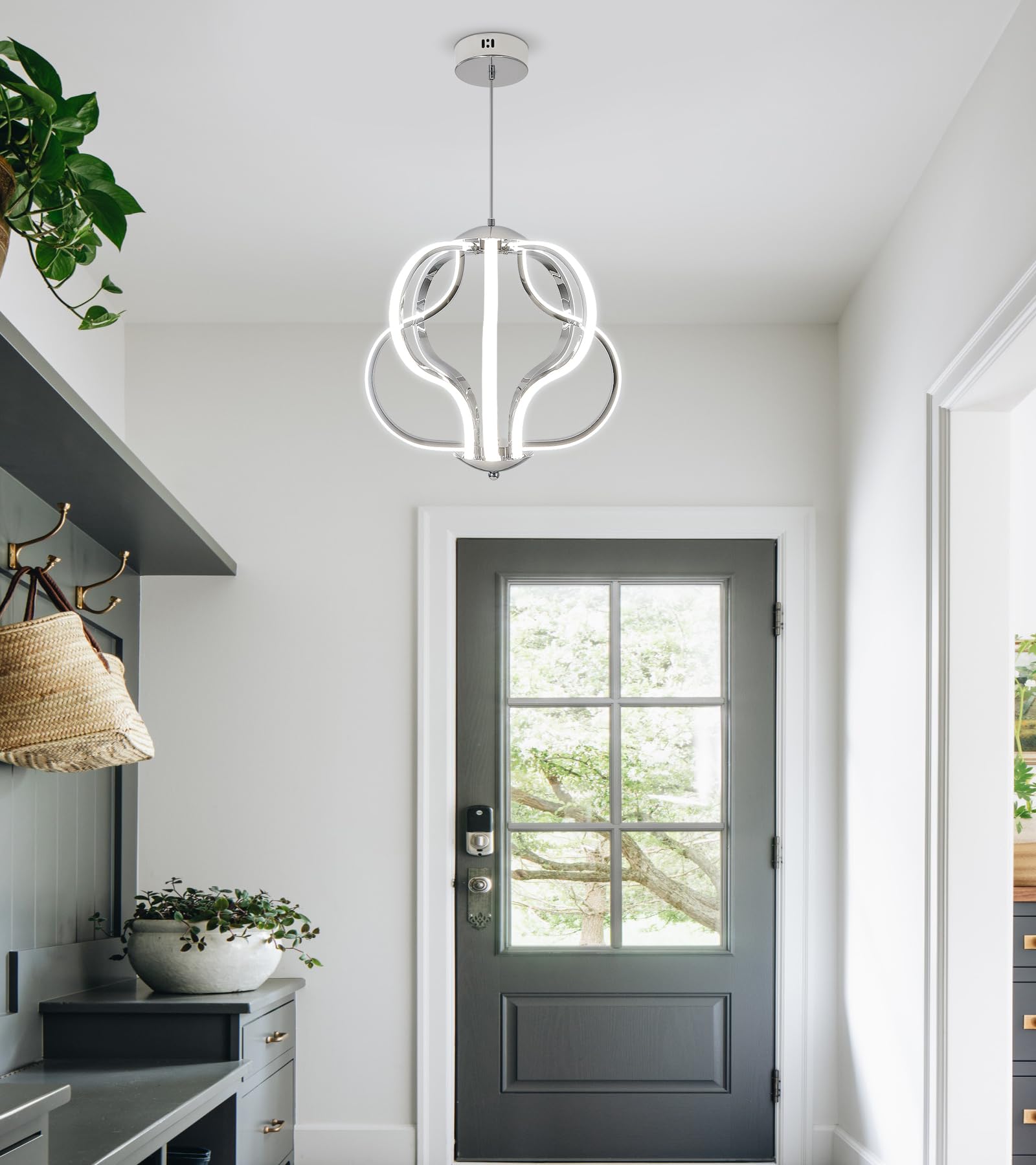 Modern LED Chandelier with Chrome Finish - 8-Light Hanging Pendant Lighting Fixture for Dining Room, Foyer, Entryway, Kitchen & Living Room - Perfect for Home Decor and Ambient Lighting