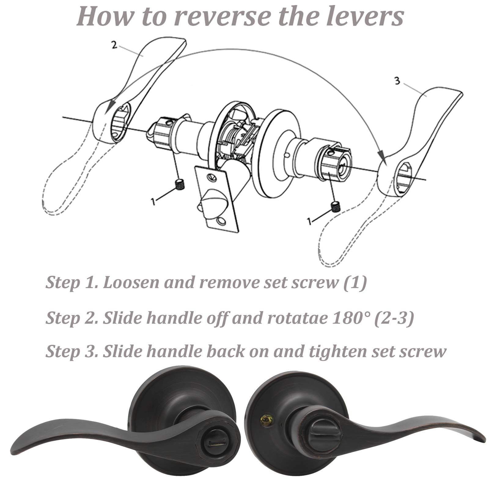 Gobrico 6-Pack Privacy Door Levers with Thumb Turn Lock - Reversible for Left/Right Handed Doors, Oil Rubbed Bronze Finish - Perfect for Bedrooms, Bathrooms & Interior Doors