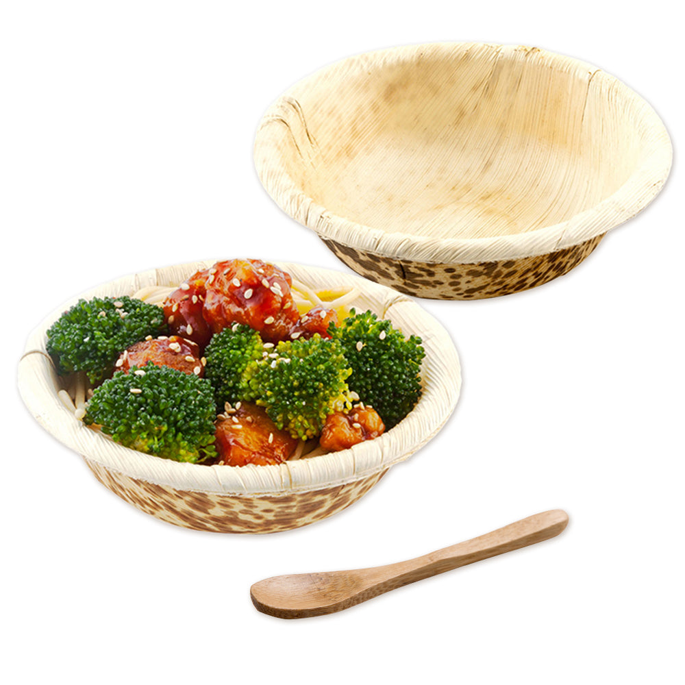 100 Pack 7 oz Round Natural Bamboo Bowls & 100 Pack 3.5