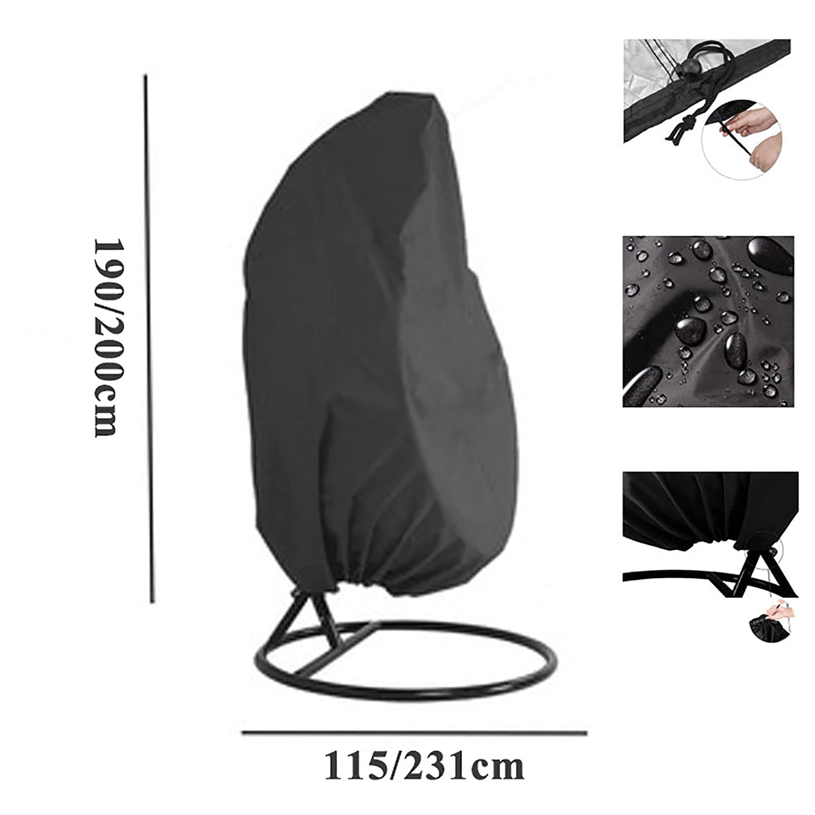 Waterproof Outdoor Hanging Egg Chair Cover - Dustproof Single Seat Wicker Swing Chair Protector for Patio, Garden & Backyard - Fits Rattan Cocoon Egg Chairs & Outdoor Furniture (Ideal for Rainy Days & Dusty Weather)