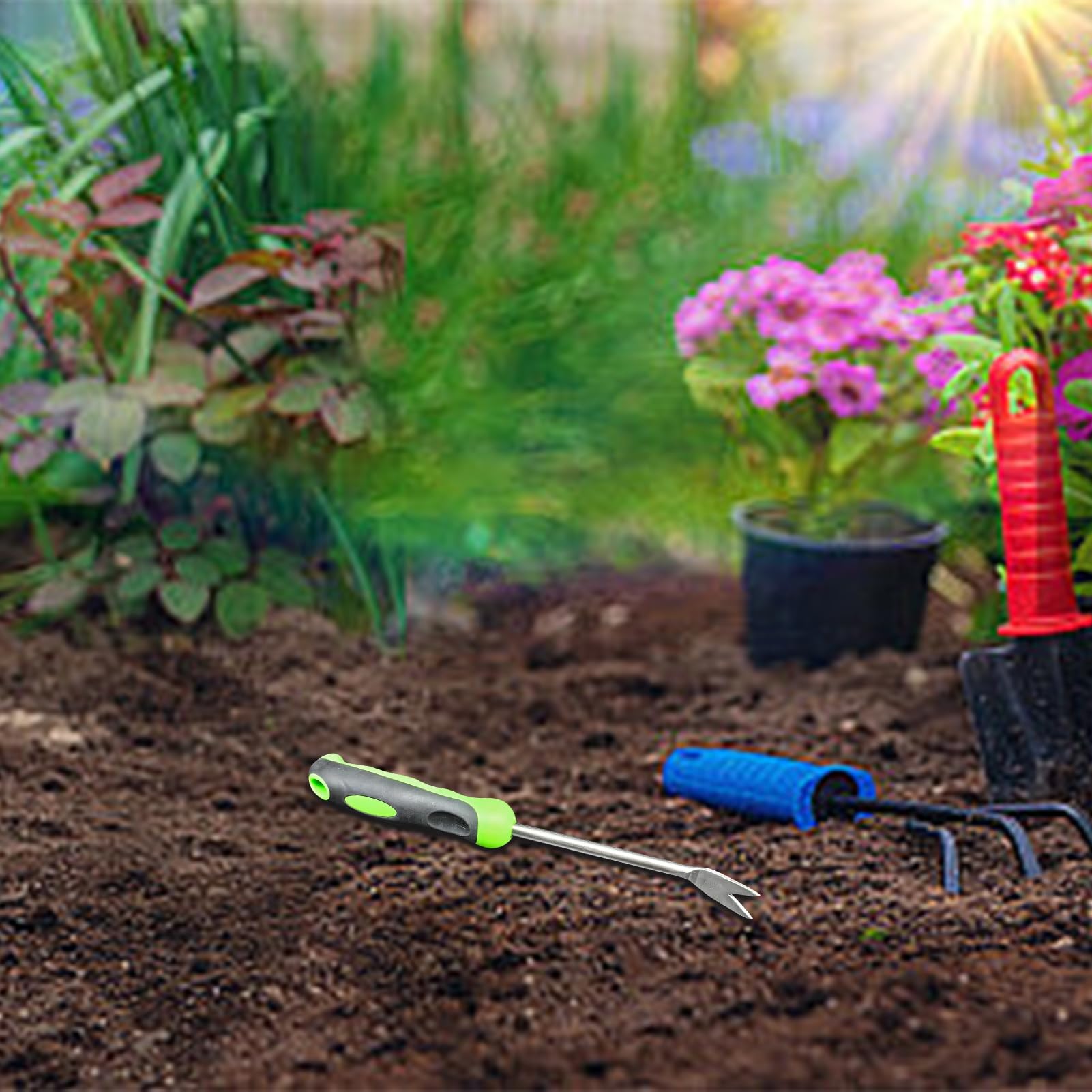 2Pcs Stainless Steel Garden Hand Weeder Tool - Ergonomic Dandelion Weed Puller with Comfort Grip Handle for Lawn, Yard & Garden Care - Perfect for Removing Weeds, Thistles and Deep-Rooted Plants