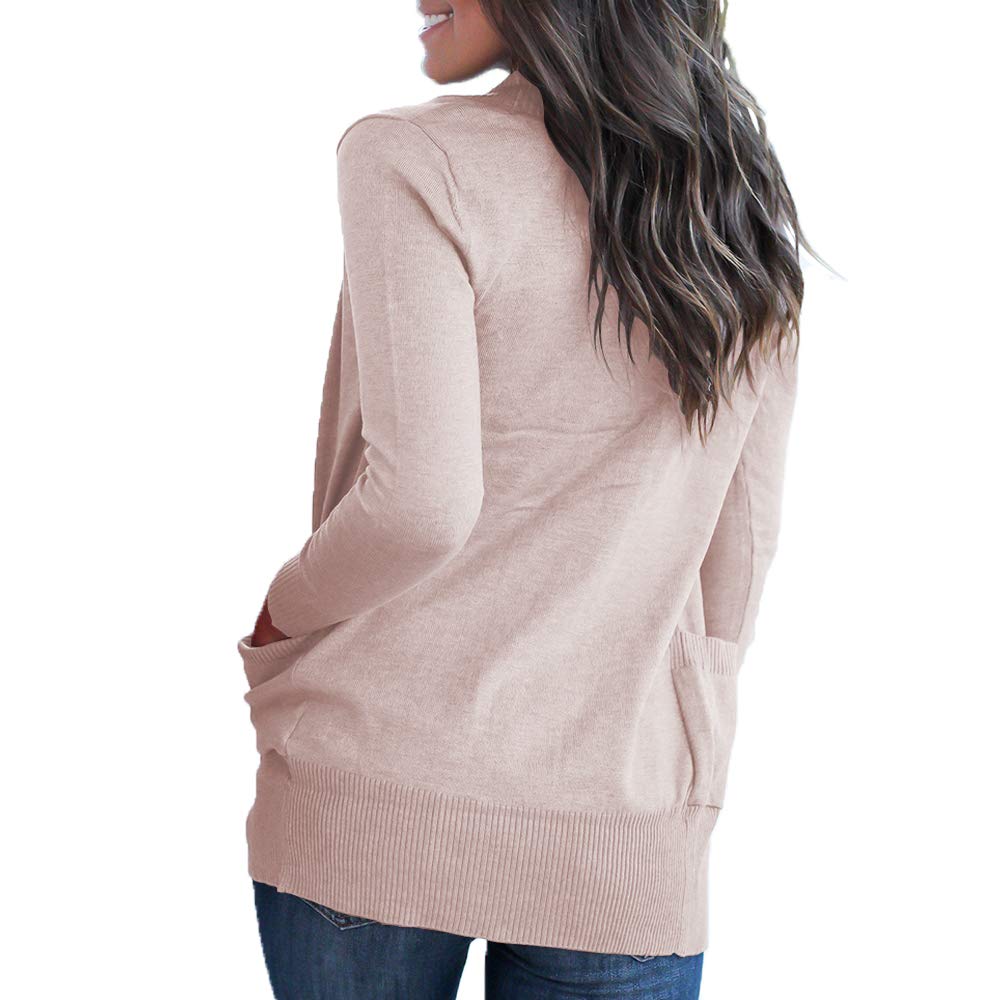 VOIANLIMO Women's Open Front Long Sleeve Knit Cardigan Sweater with Pockets - Casual Loose Fit Lightweight Cover Up for Office, Fall & Winter Layering