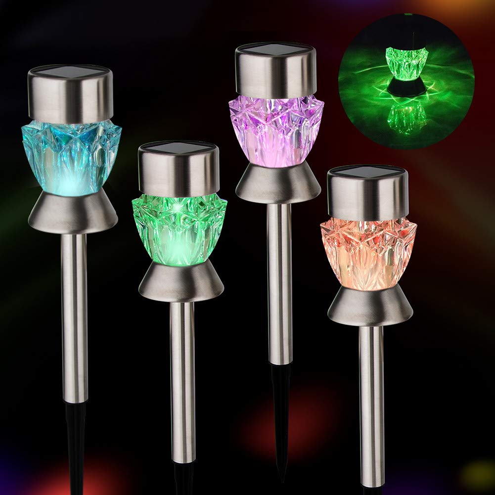 Solar Pathway Lights - Color Changing LED Outdoor Garden Lighting for Lawn, Patio & Yard | Weatherproof Stainless Steel Design
