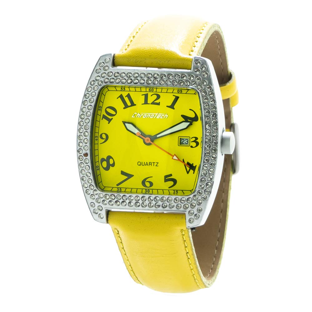 ChronoTech Women's Fashion Stainless Steel Quartz Watch with Genuine Leather Strap - Yellow Gold Dial, 18mm Band (Model CT7435-05) | Perfect for Office, Casual Wear & Gift Giving