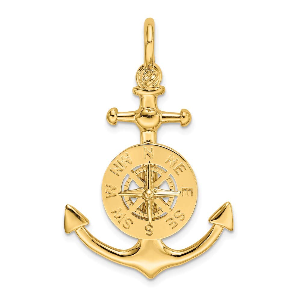 14K Yellow Gold 3D Nautical Anchor & Compass Charm Necklace - 18