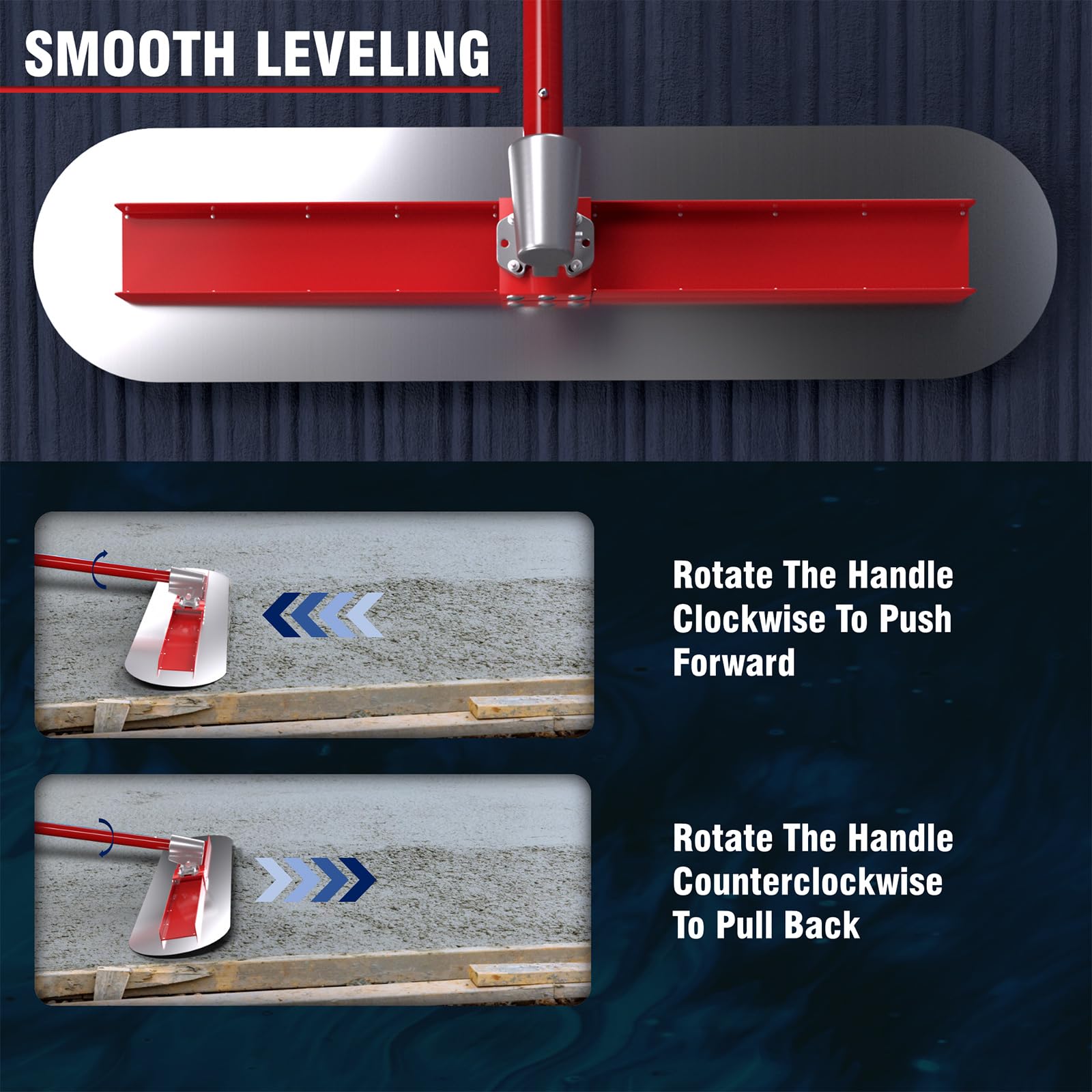 48x12 Inch Stainless Steel Concrete Bull Float Kit with Round End Fresno Trowel, 4 Extendable Aluminum Poles & Tilt Bracket - Perfect for Concrete Leveling, Smoothing, and Finishing on Driveways, Patios & Floors