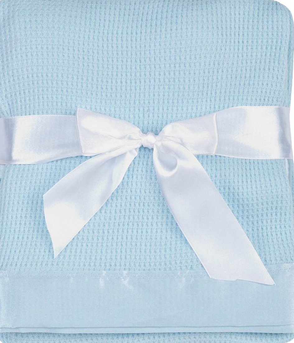 Premium Thermal Waffle Weave Baby Blanket with Soft Satin Nylon Trim - Ultra Cozy & Breathable for Newborns & Toddlers (Blue) | Perfect for Nursery, Stroller, Car Seat & Swaddling