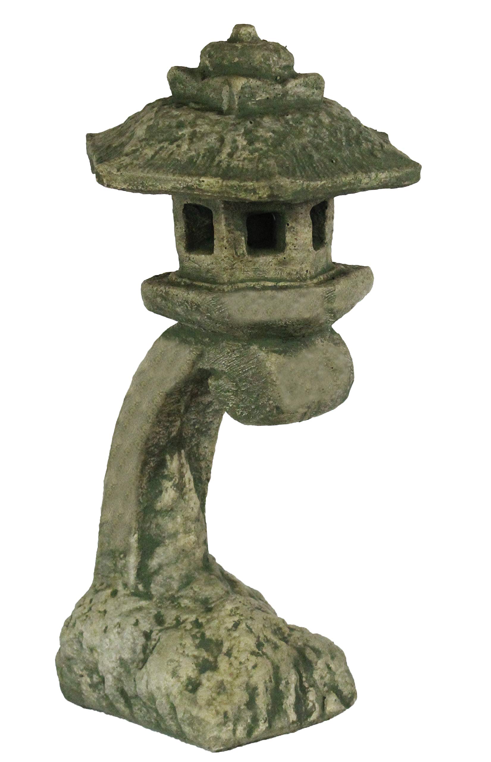 Handmade Curved Pagoda Cement Lantern - Asian Inspired Garden Decor for Outdoor Pathways, Patio & Zen Landscaping