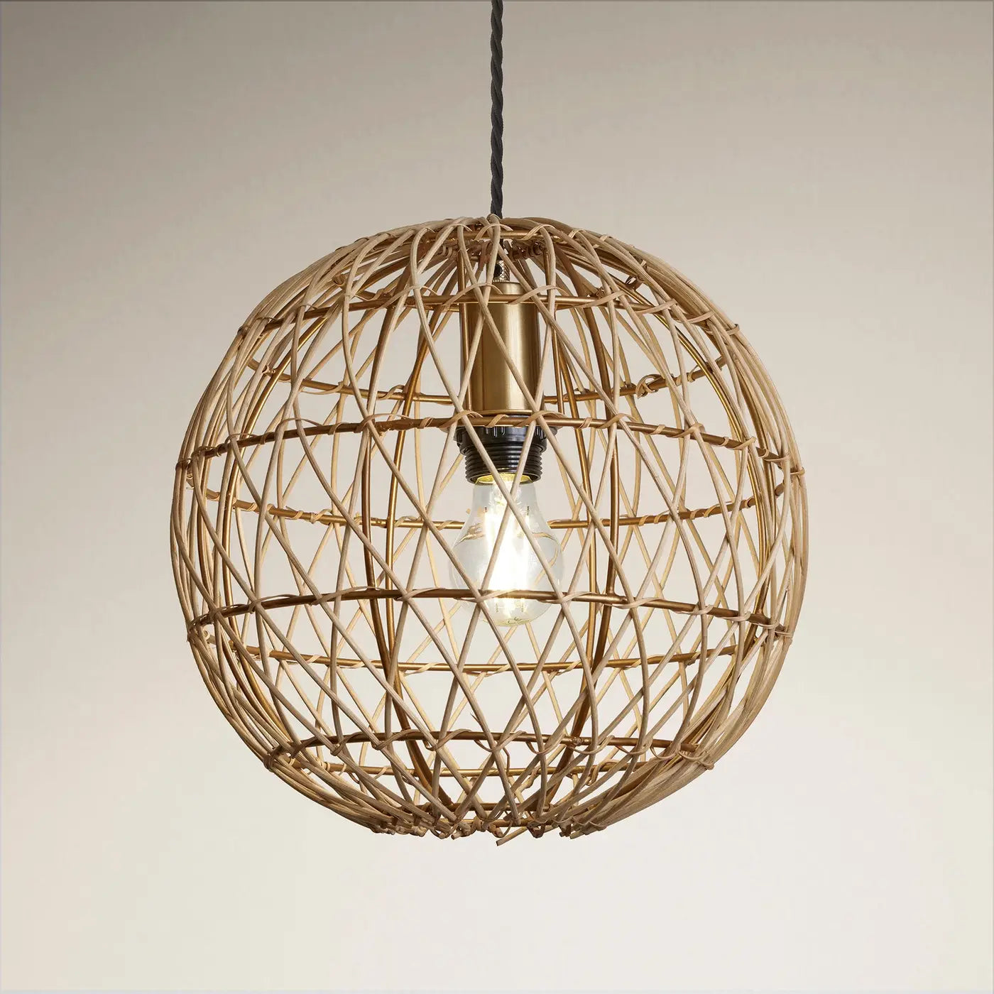 Coastal Rattan Ceiling Pendant Light Globe - Natural Woven Rattan Shade with Vintage Edison Bulb - Perfect for Boho Bedroom, Beach House, or Patio Lighting