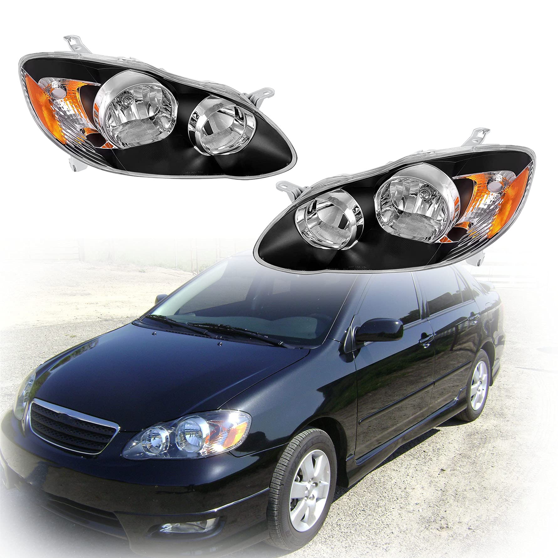 2003-2008 Toyota Corolla Headlight Replacement - Left & Right Clear Headlamps for Improved Night Driving & Safety