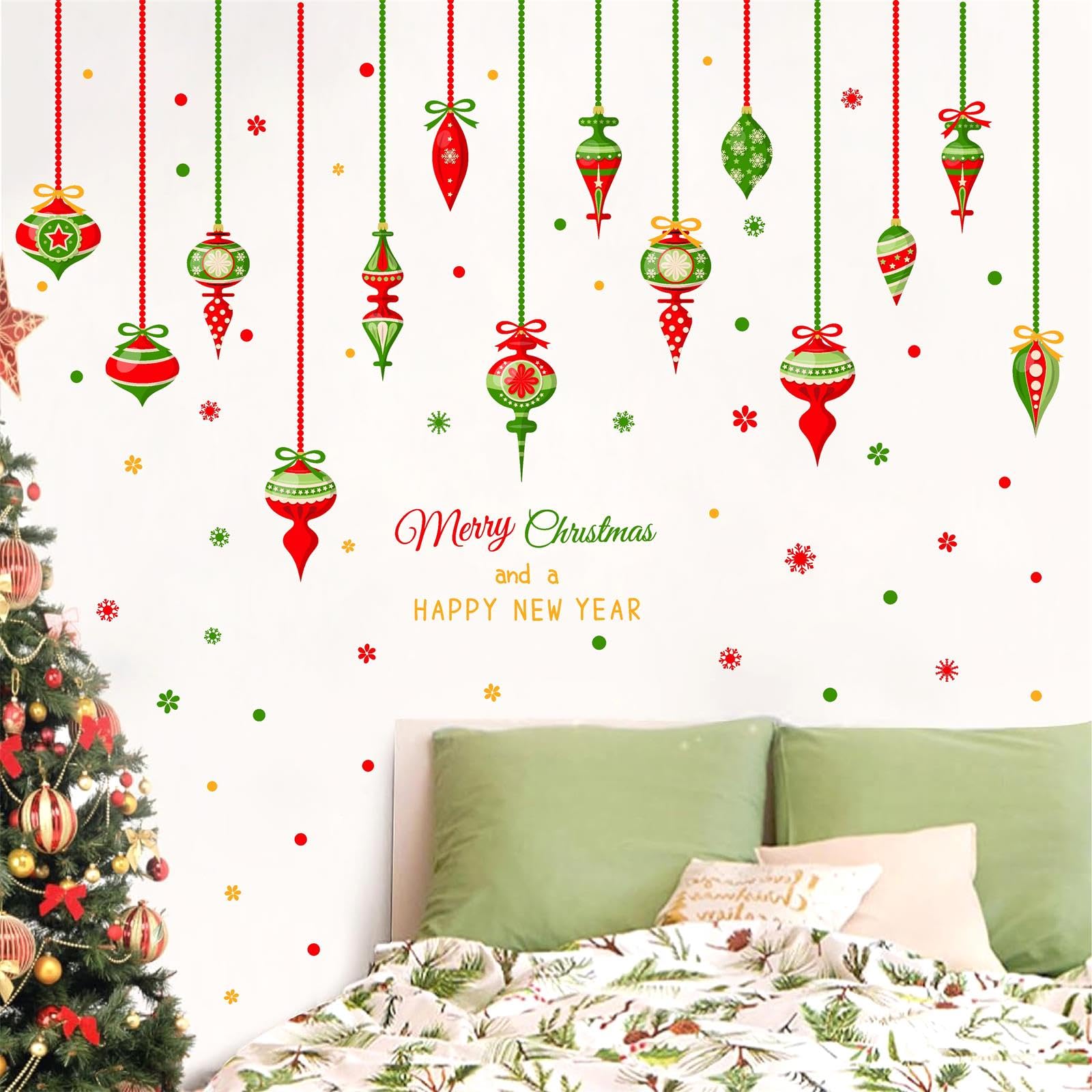Brand Name Double Sided Christmas Ornaments - Reusable Window Clings & Wall Decals for Holiday Decorations | Perfect for Christmas Tree, Home, Office & Party Decor
