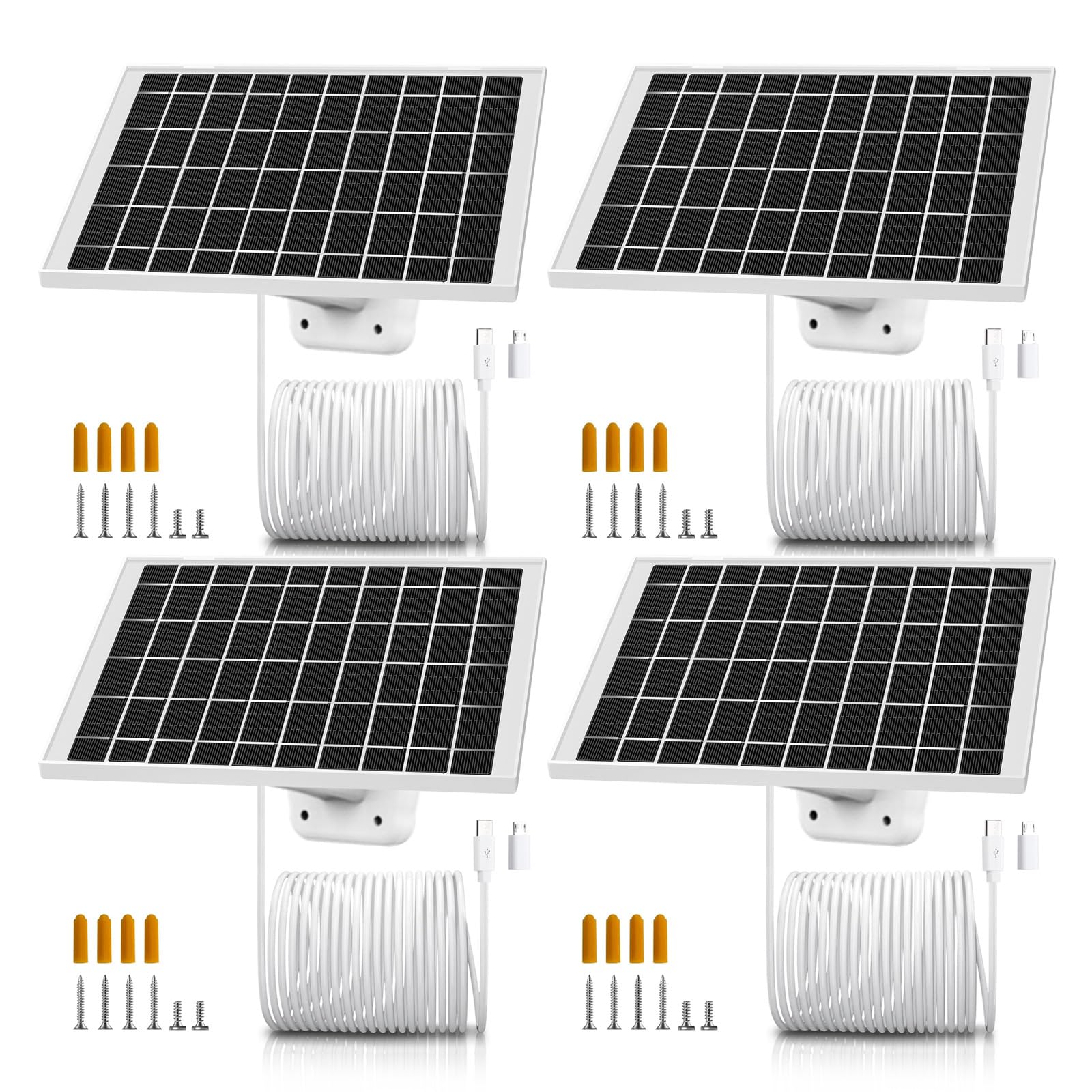 4-Pack Solar Panel Charger for eufyCam Series (EufyCam, EufyCam E, 2, 2 Pro, 2C, 2C Pro, SoloCam E20/E40/L20/L40/S40) & 4G LTE Starlight Camera - Micro USB/Type-C 10FT Cable - Weatherproof Outdoor Security Camera Solar Power Supply for Home Surveillance
