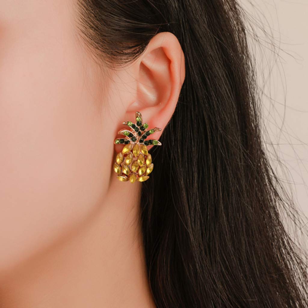 Stylish Metal Pineapple Stud Earrings with Diamonds for Women - Trendy Fashion Jewelry Gift for Parties & Everyday Wear