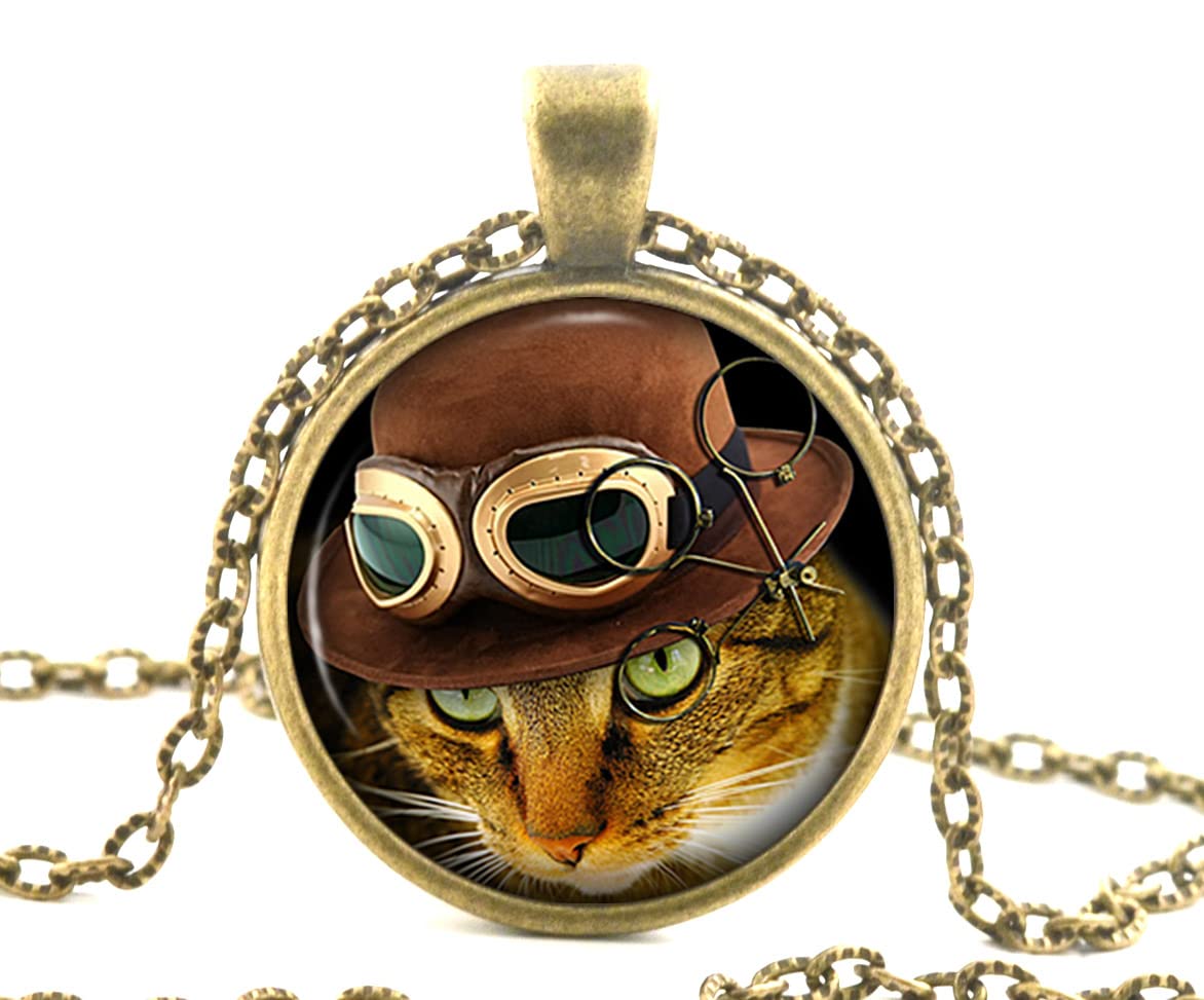 Steampunk Cat Necklace Pendant - Unique Vintage Cat Jewelry for Women | Gothic Fashion Accessory for Cosplay, Halloween & Everyday Wear