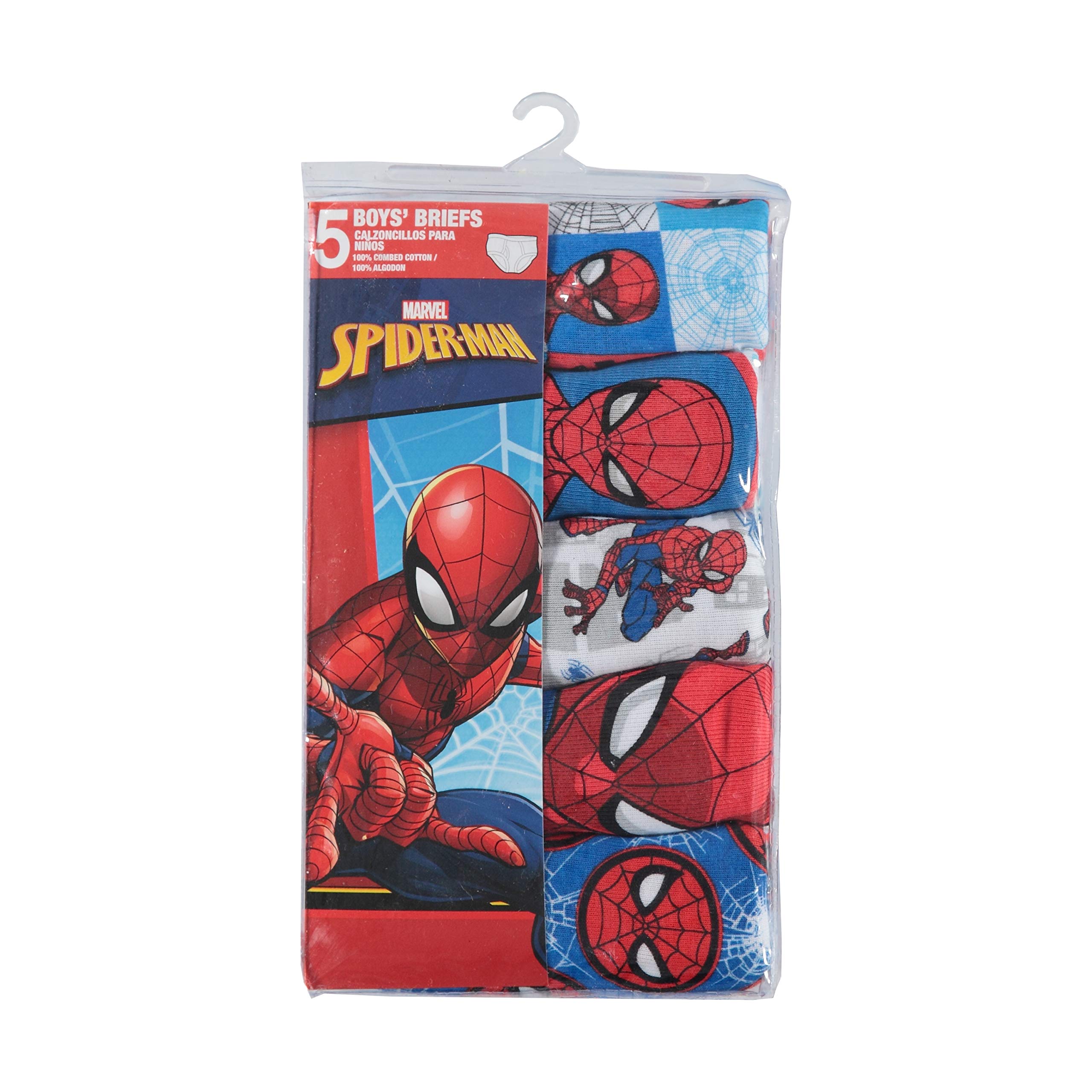Spider-Man Boys' Cotton Underwear Multipack - 100% Combed Cotton Briefs, 5-Pack (Sizes 4-12) | Superhero Kids Underwear for School, Play & Everyday Comfort