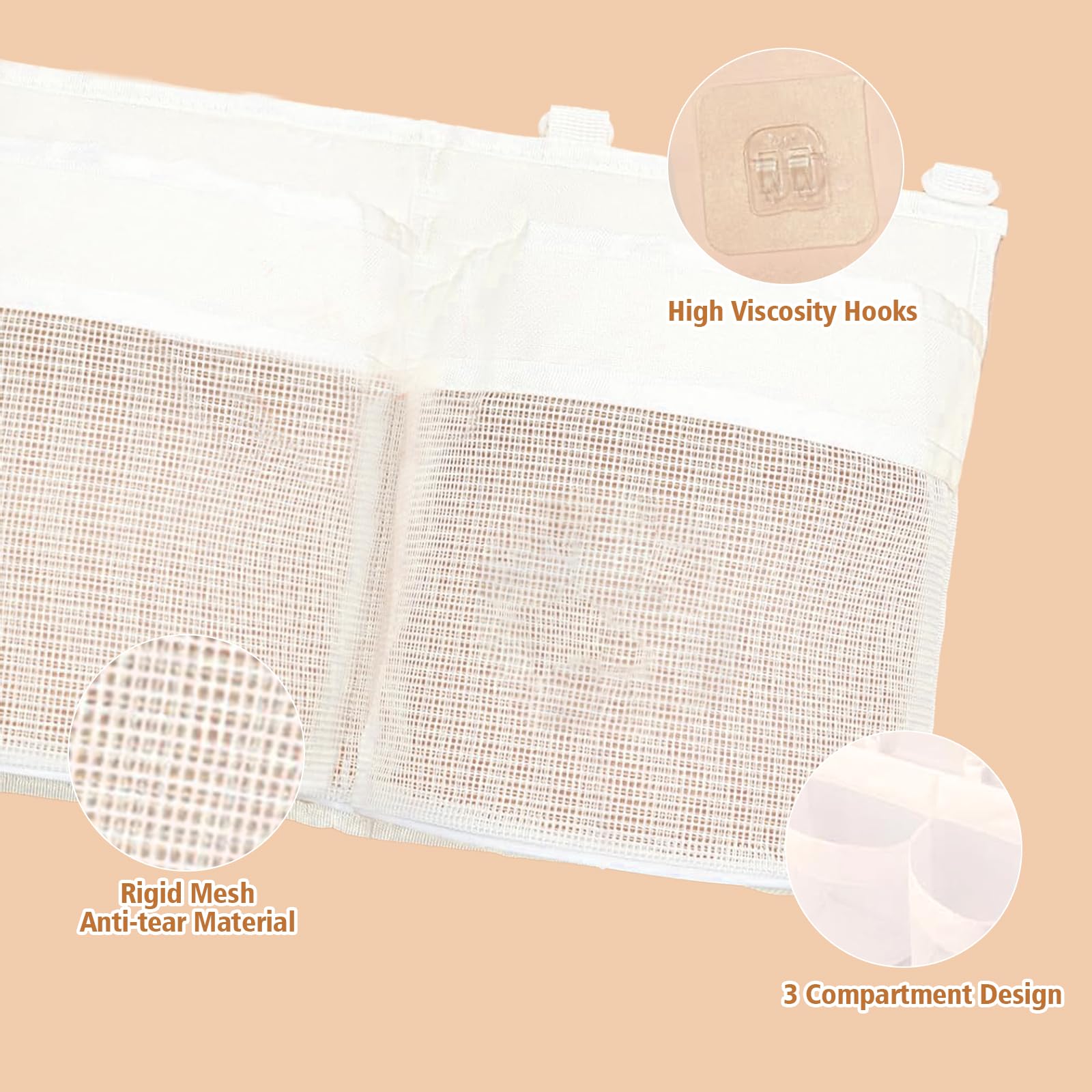 Bath Toy Storage Bag with 4 Hooks - Mesh Organizer for Bathtub Toys, Waterproof Toy Holder & Sorter - Perfect for Kids Bath Time Organization (White)