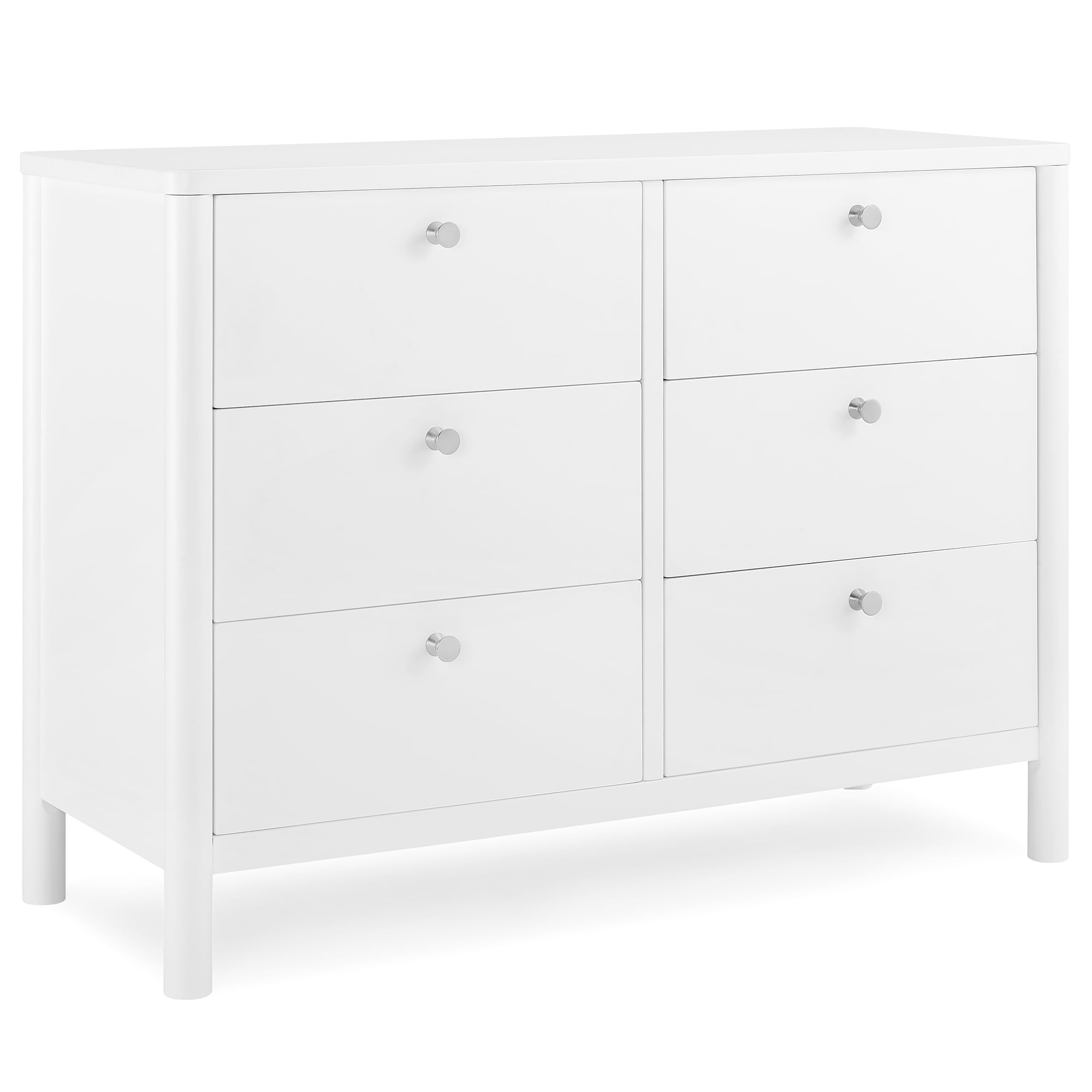 Delta Children Brooks 6-Drawer Dresser with Interlocking Drawers - 3 Sets of Knobs (Natural, Brushed Nickel, Melted Bronze) - Bianca White - Sturdy Nursery & Kids Room Furniture for Bedroom Storage & Organization