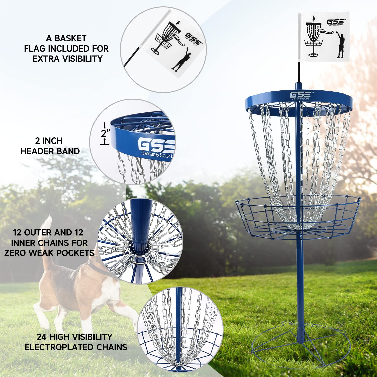 GSE PRO Portable Disc Golf Target Basket - 12 or 24 Chain Metal Practice Basket for Outdoor Disc Golf Training | Perfect for Backyard, Park & Tournament Practice