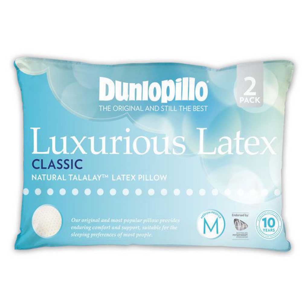 Dunlopillo Classic 2-Pack Genuine Talalay Latex Pillows - Medium Firmness for Neck & Shoulder Support - Perfect for Side Sleepers & Back Pain Relief
