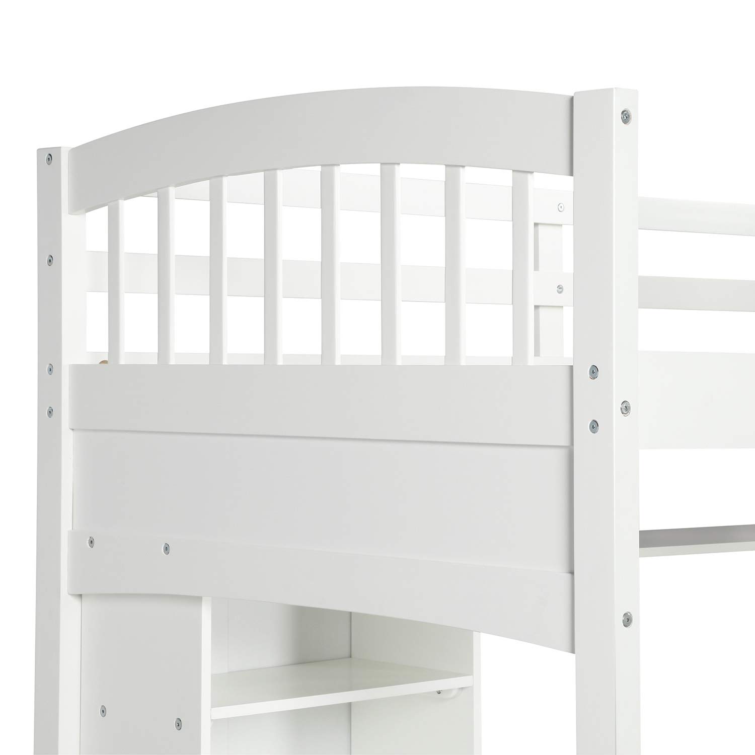 Merax Twin Loft Bed with Desk - Solid Wood Twin Size Loft Bed Frame with Shelves in White | Space-Saving Kids Bedroom Furniture for Small Rooms & Dorm Organization