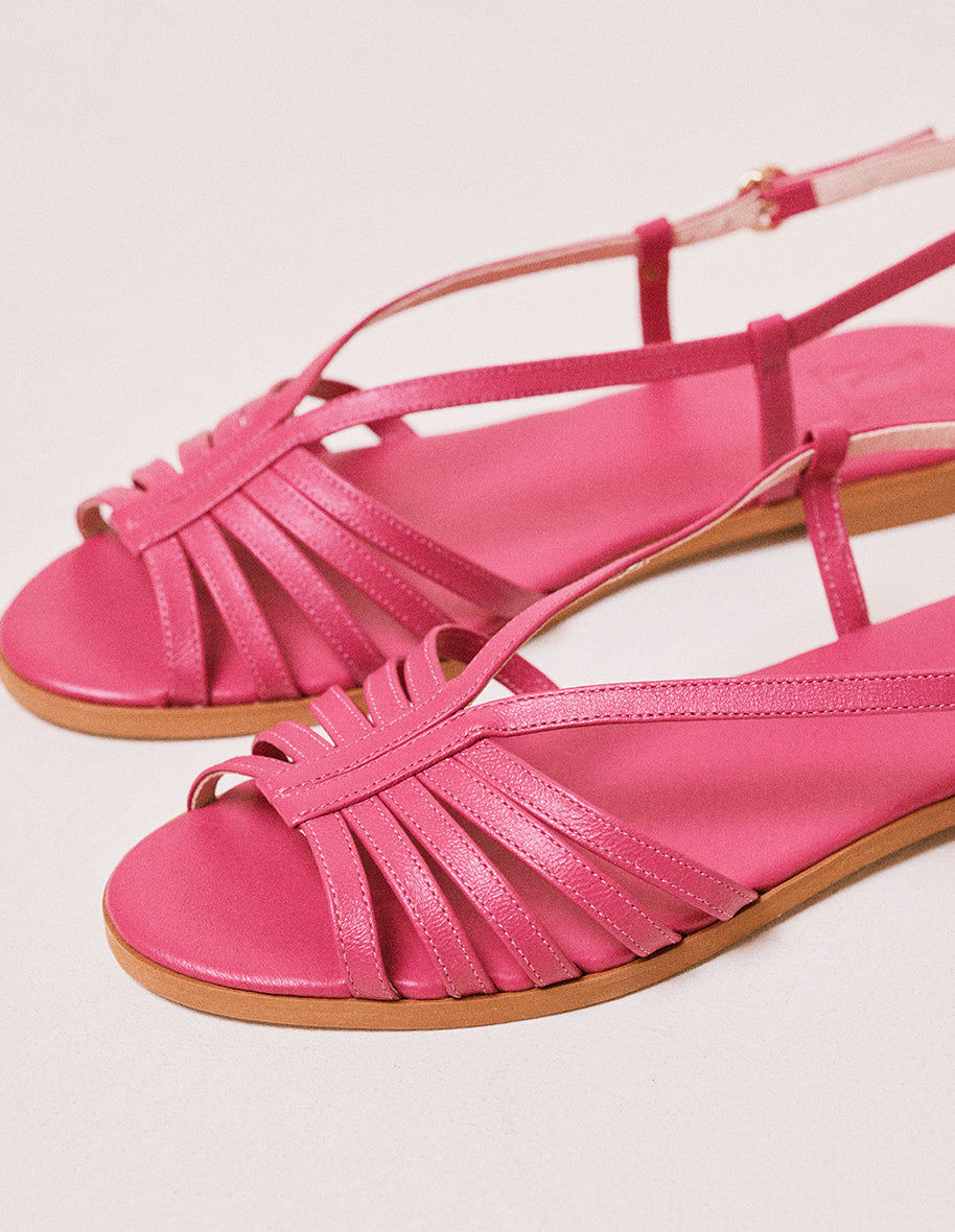 Ninon B Fuchsia Leather Sandals - Women's Comfortable & Stylish Footwear for Summer, Beach, and Casual Outings