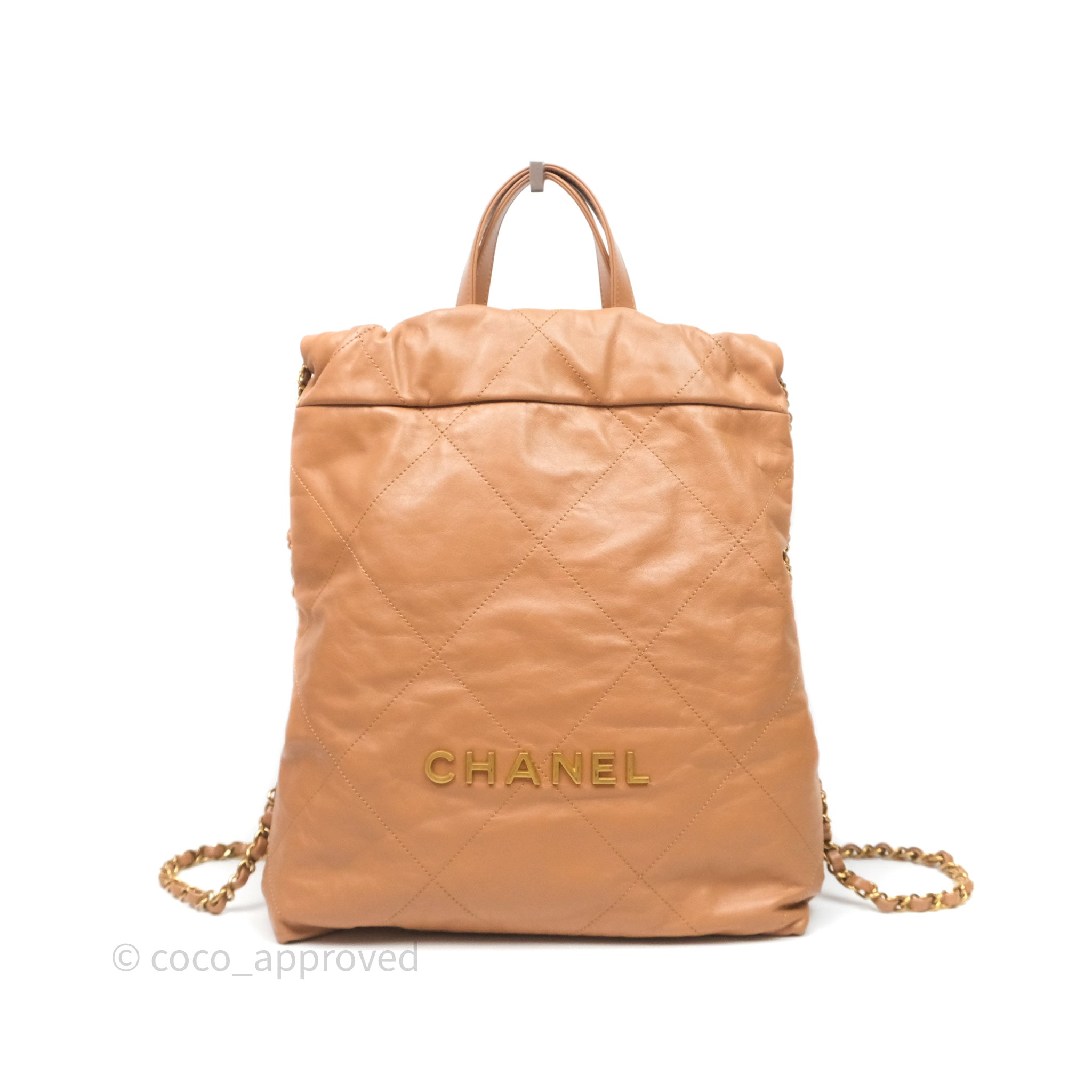 Chanel 22 Small Backpack in Camel Shiny Calfskin with Gold Hardware - Luxury Designer Handbag for Women, Perfect for Everyday Use & Travel Accessories