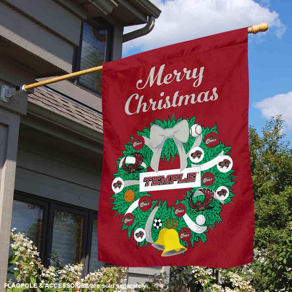 Temple Owls Happy Holidays Christmas Banner Flag - Perfect for College Football Tailgates, Home Decor & Holiday Parties