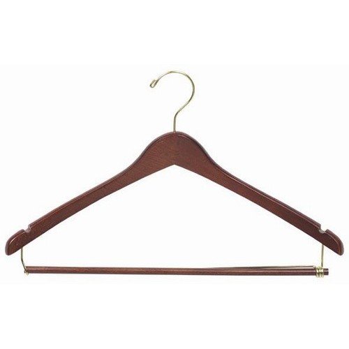 Premium Wooden Suit Hangers with Locking Pant Bar - Walnut/Brass Finish (Box of 100, 50, or 25) - Ideal for Closet Organization, Dry Cleaning & Professional Garment Storage