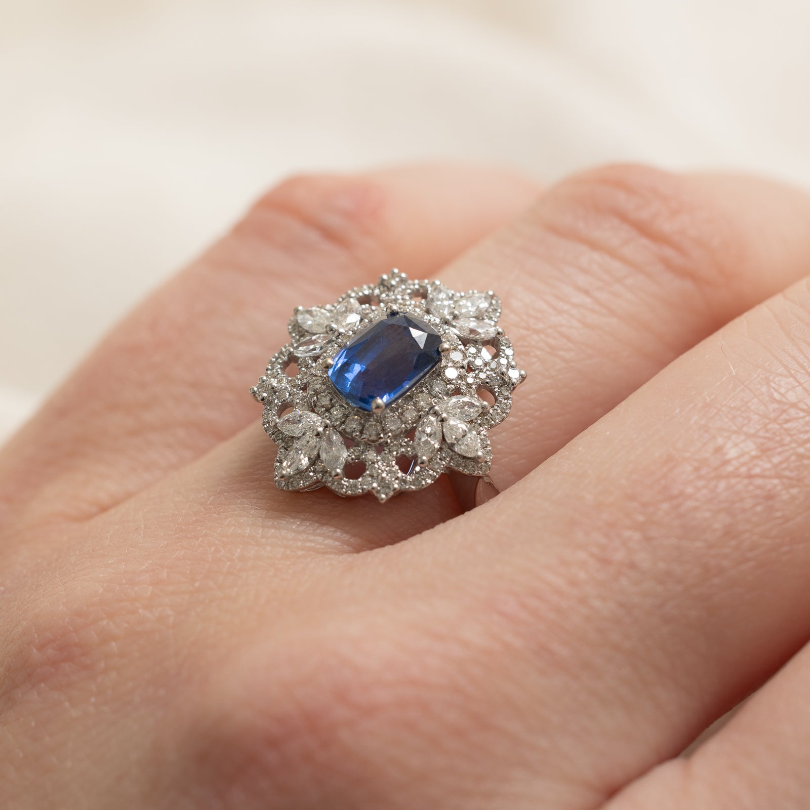 Natural Cornflower Blue Sapphire and Diamond Engagement Ring - 1.29ct Sapphire & 0.73ctw Diamonds - Size 5.75 - Perfect for Proposals, Anniversaries & Special Occasions